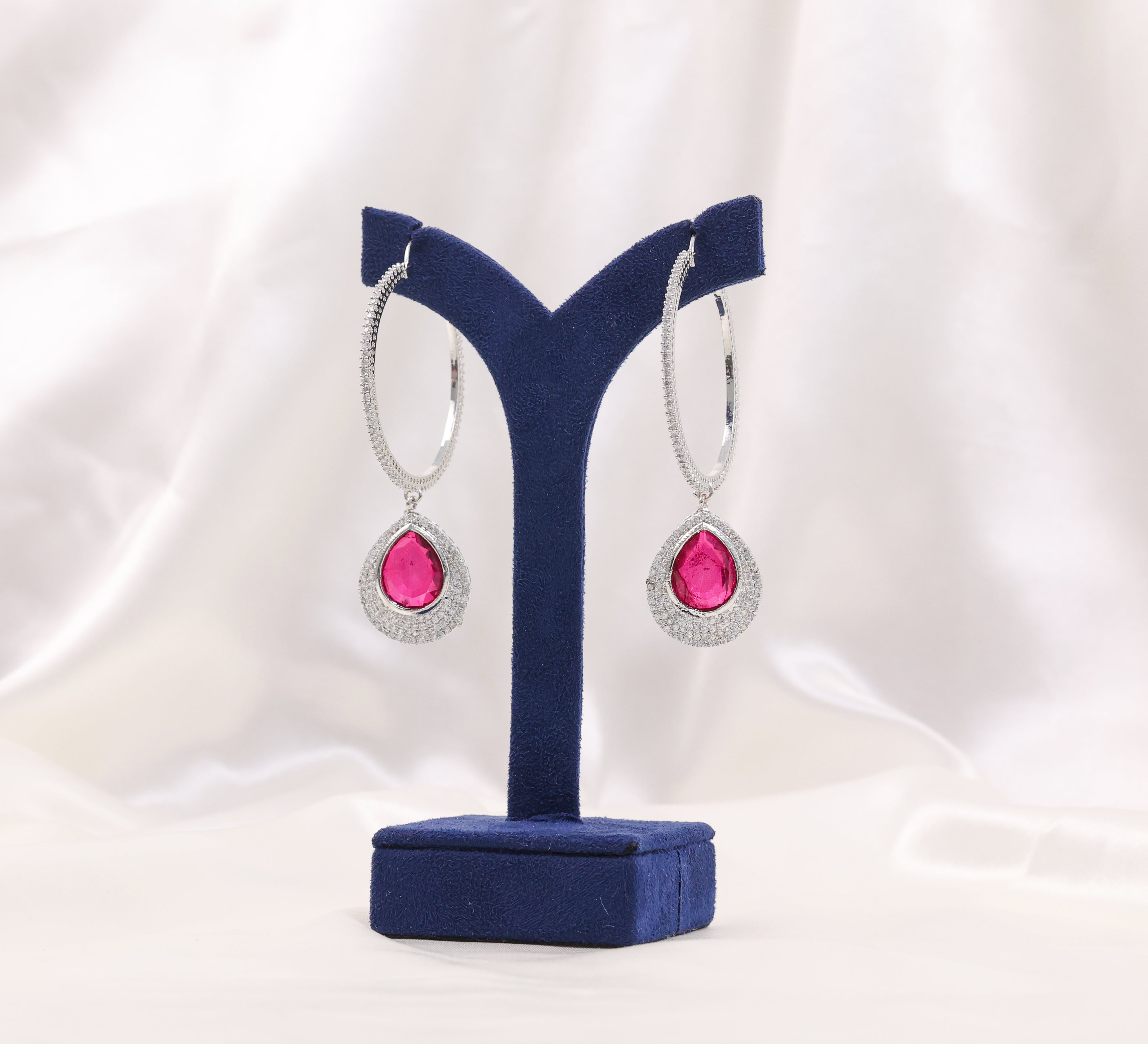 Bali-Style Earrings with Doublet Stones and CZ Accents in White Rhodium - Adisha Jewels