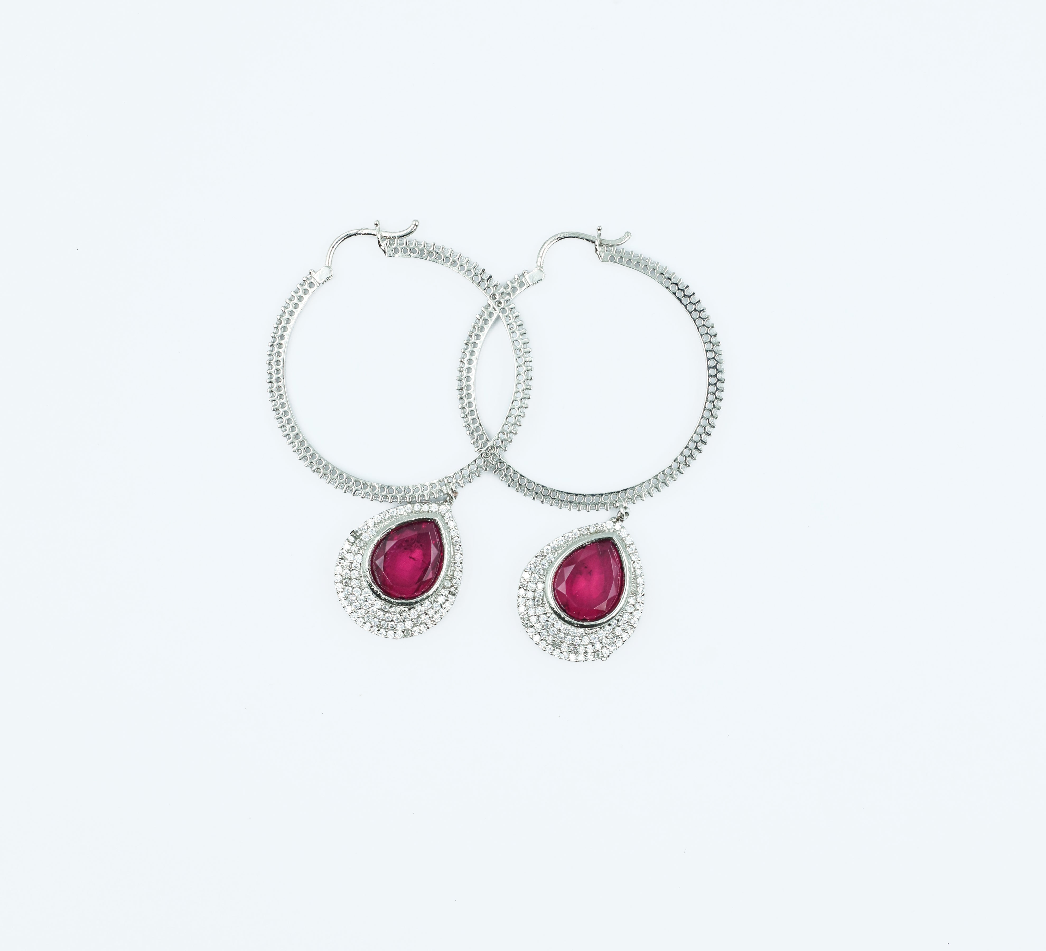 Bali-Style Earrings with Doublet Stones and CZ Accents in White Rhodium - Adisha Jewels