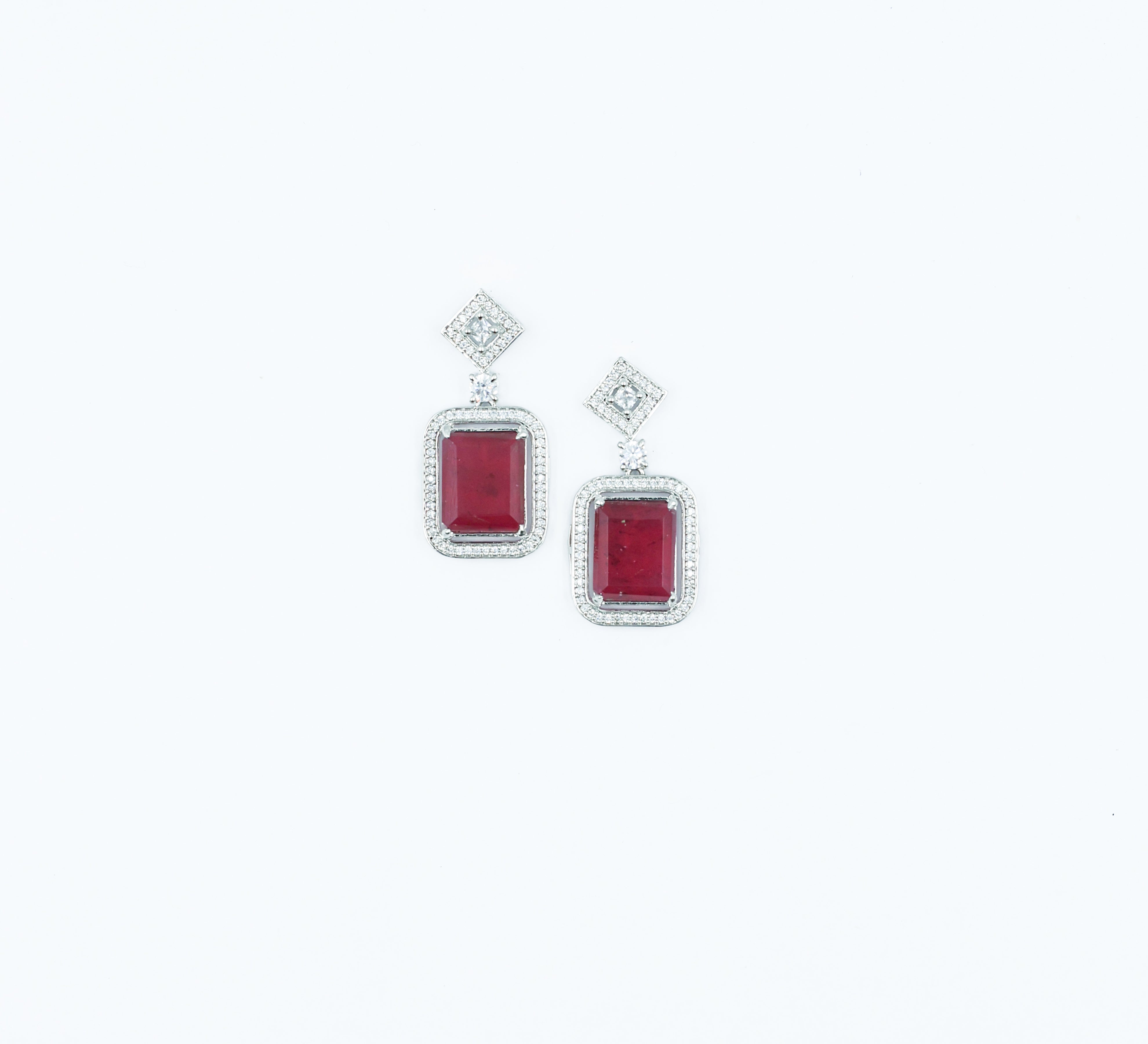 Earrings with Doublet Stones and Hydro Stones in White Rhodium - Adisha Jewels