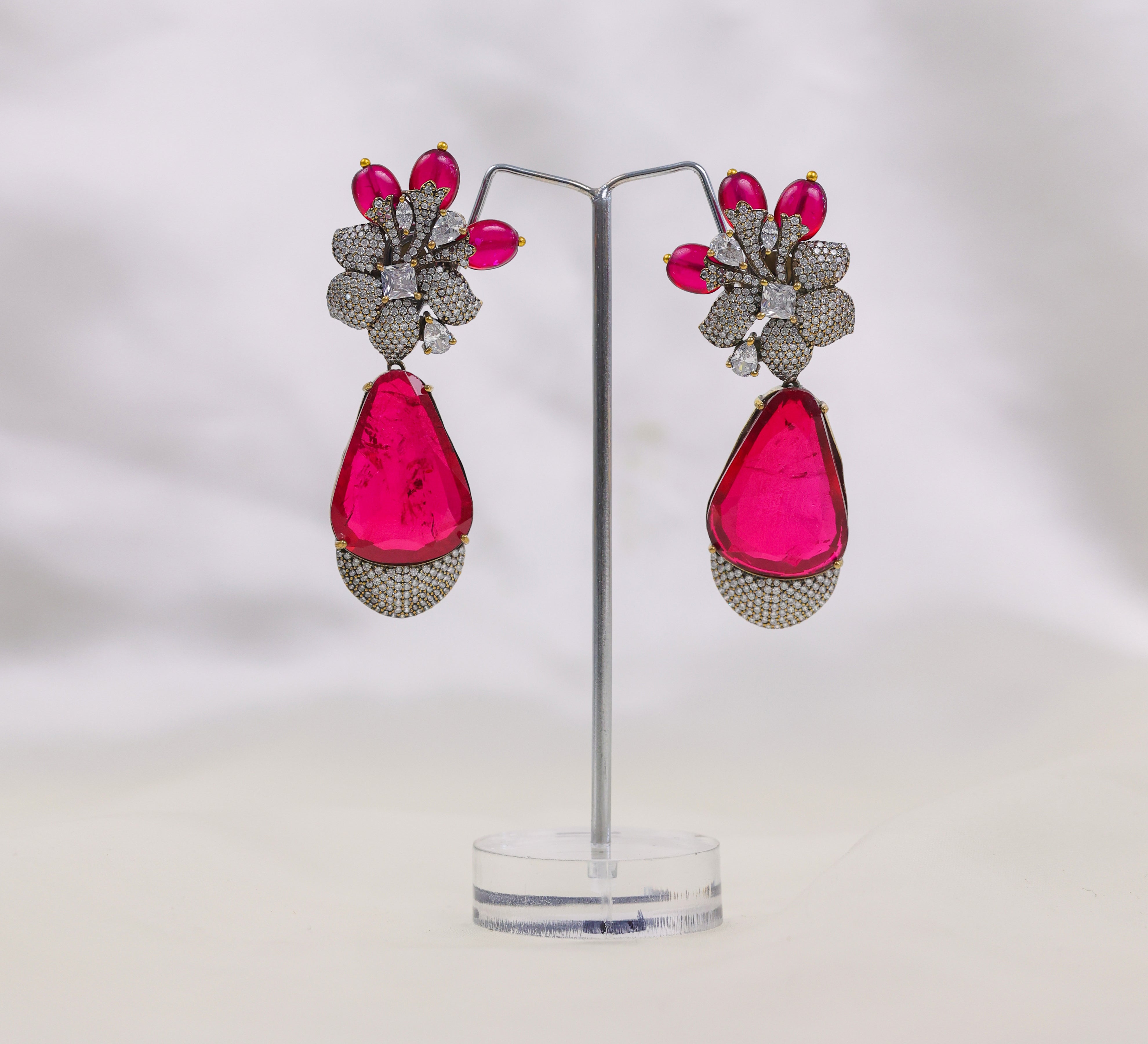 Victorian-Inspired Earrings with Doublet Stones and CZ Accents - Adisha Jewels