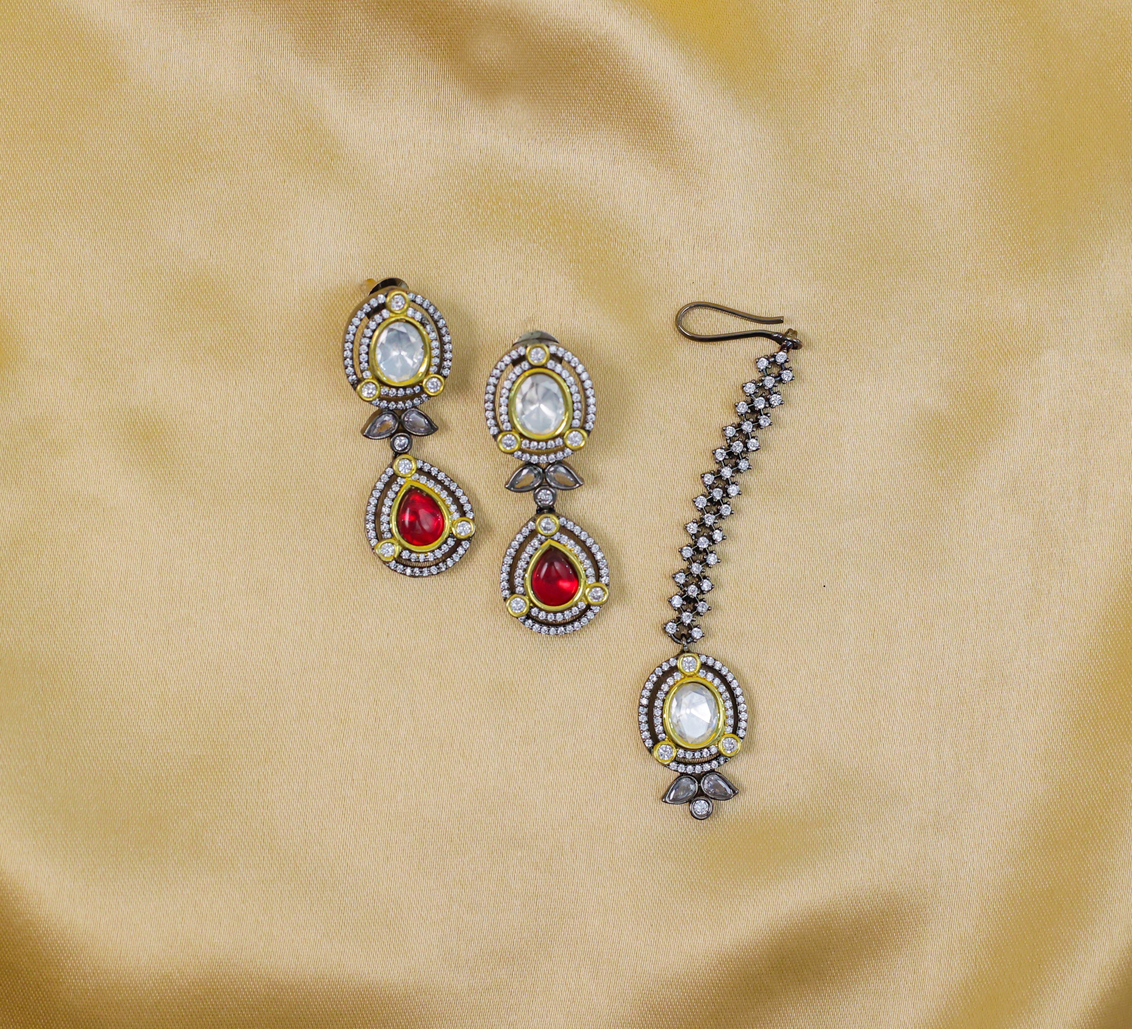 Victorian-Inspired Necklace Set with Hydro Stones & Kundan Polki - Adisha Jewels