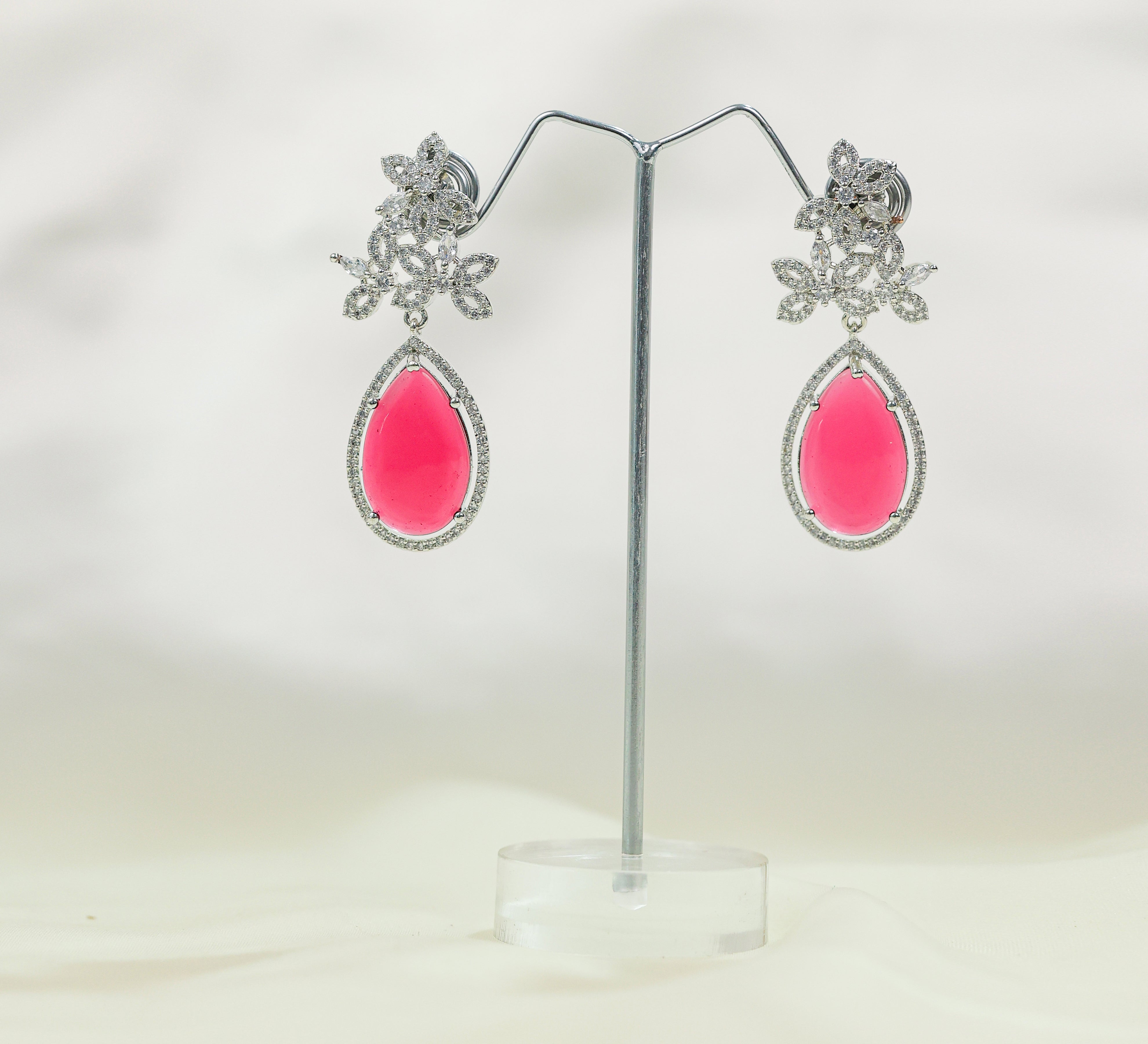 Hydro Stones Earrings with White Rhodium Plating - Adisha Jewels