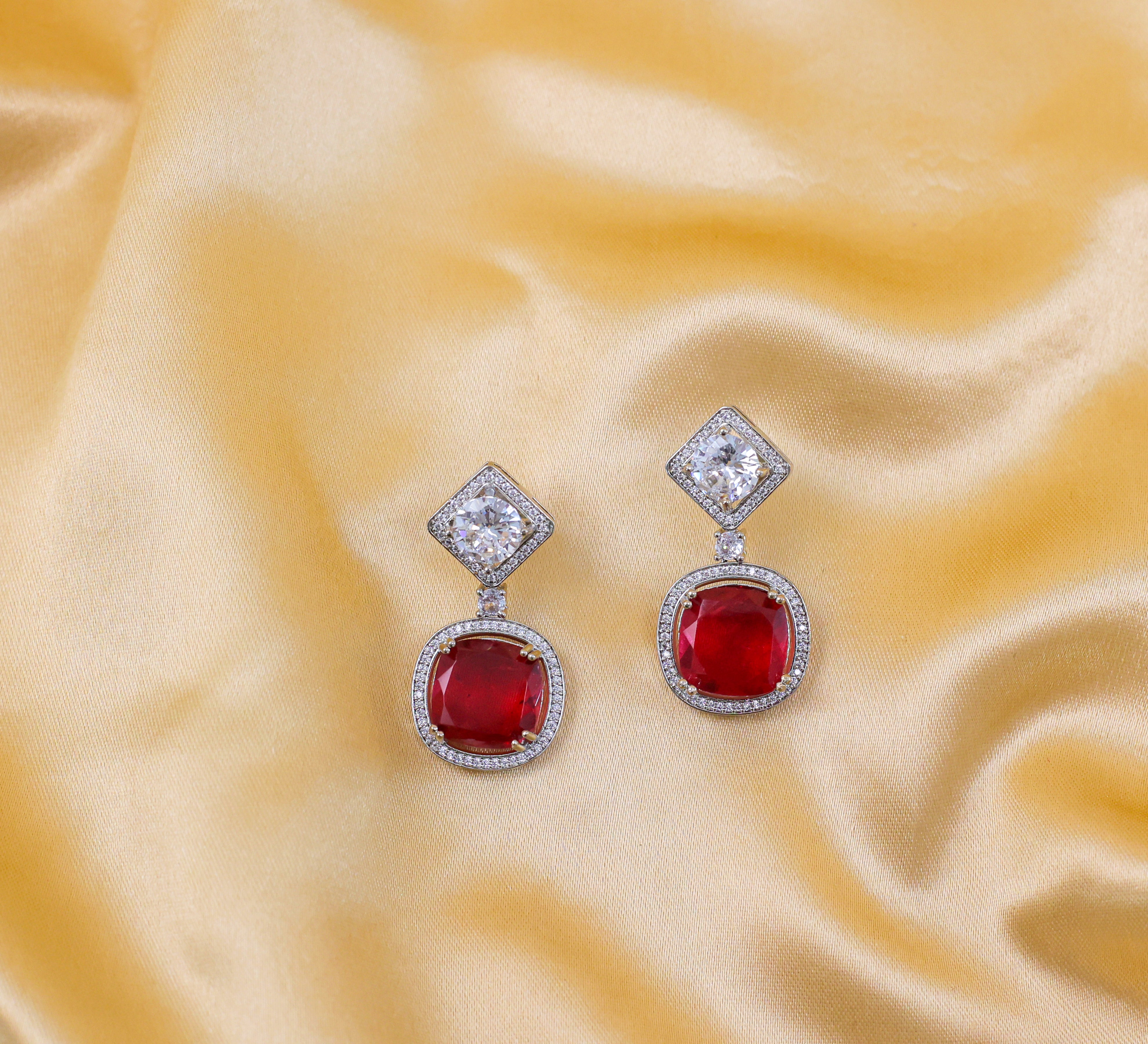 Earrings with Vibrant Doublet Stones and CZ Accents in White Rhodium - Adisha Jewels