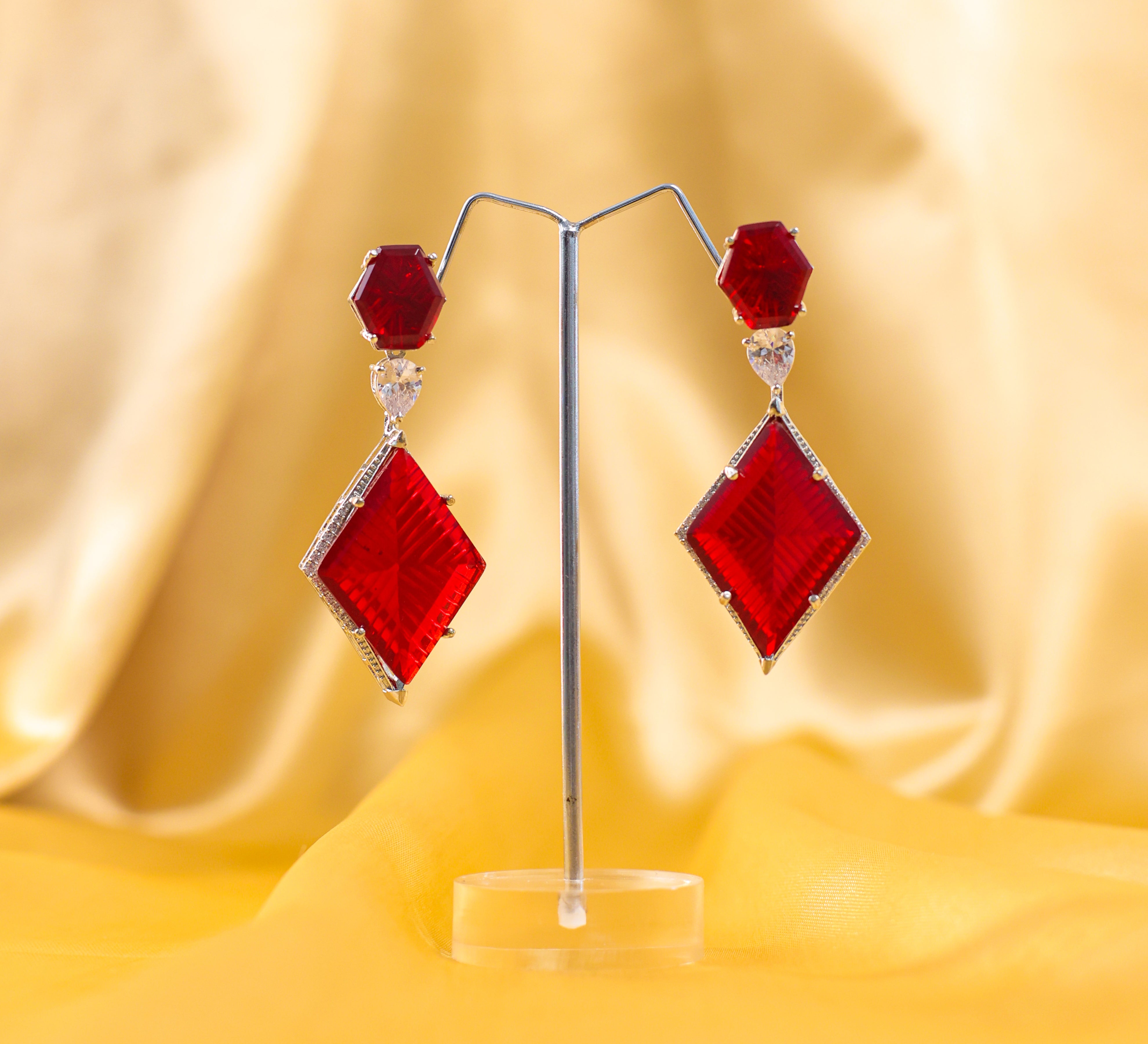 White-Plated Laser-Cut Hydrostone Earrings - Adisha Jewels