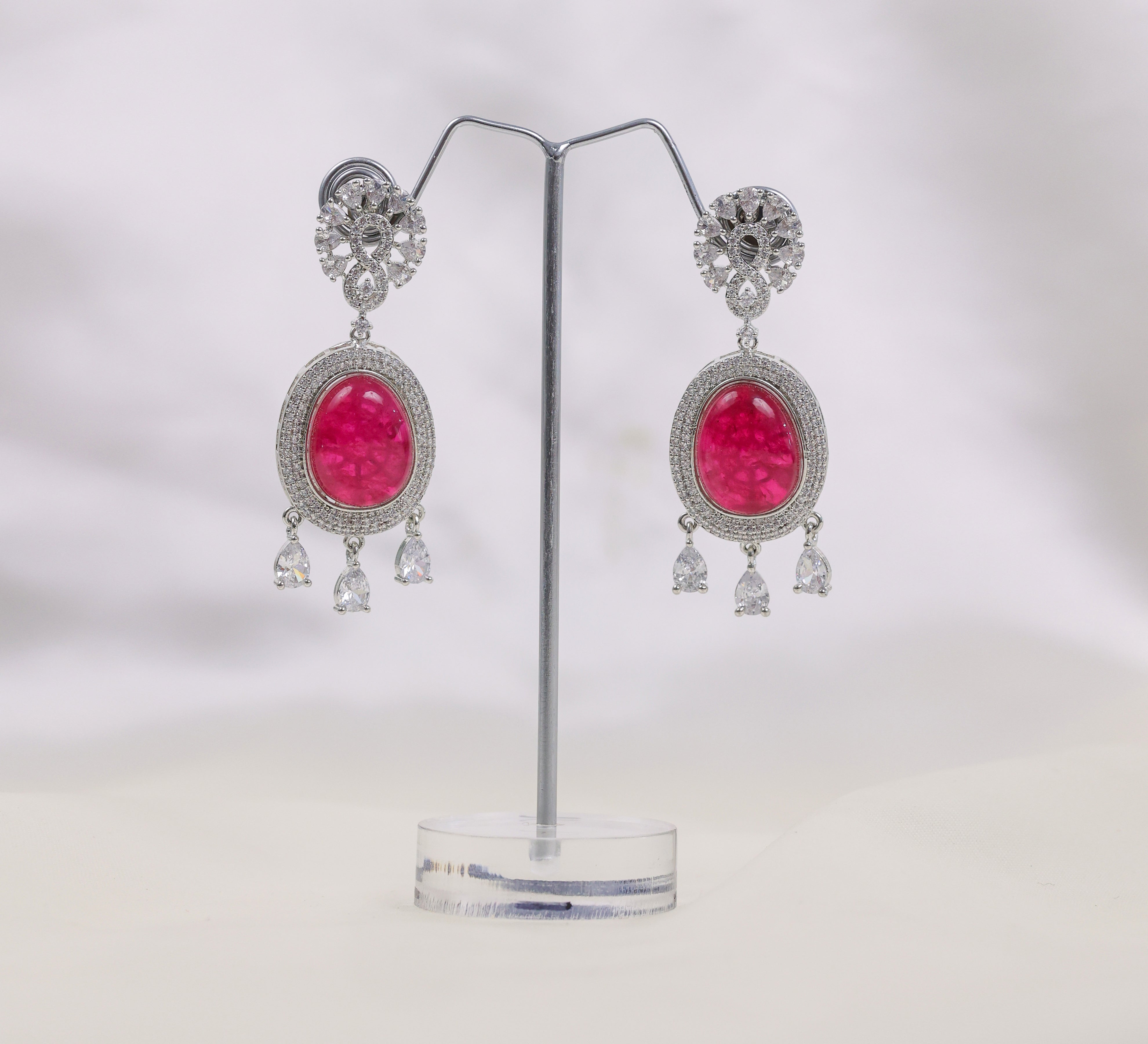 Doublet Stone Earrings with White Rhodium - Adisha Jewels