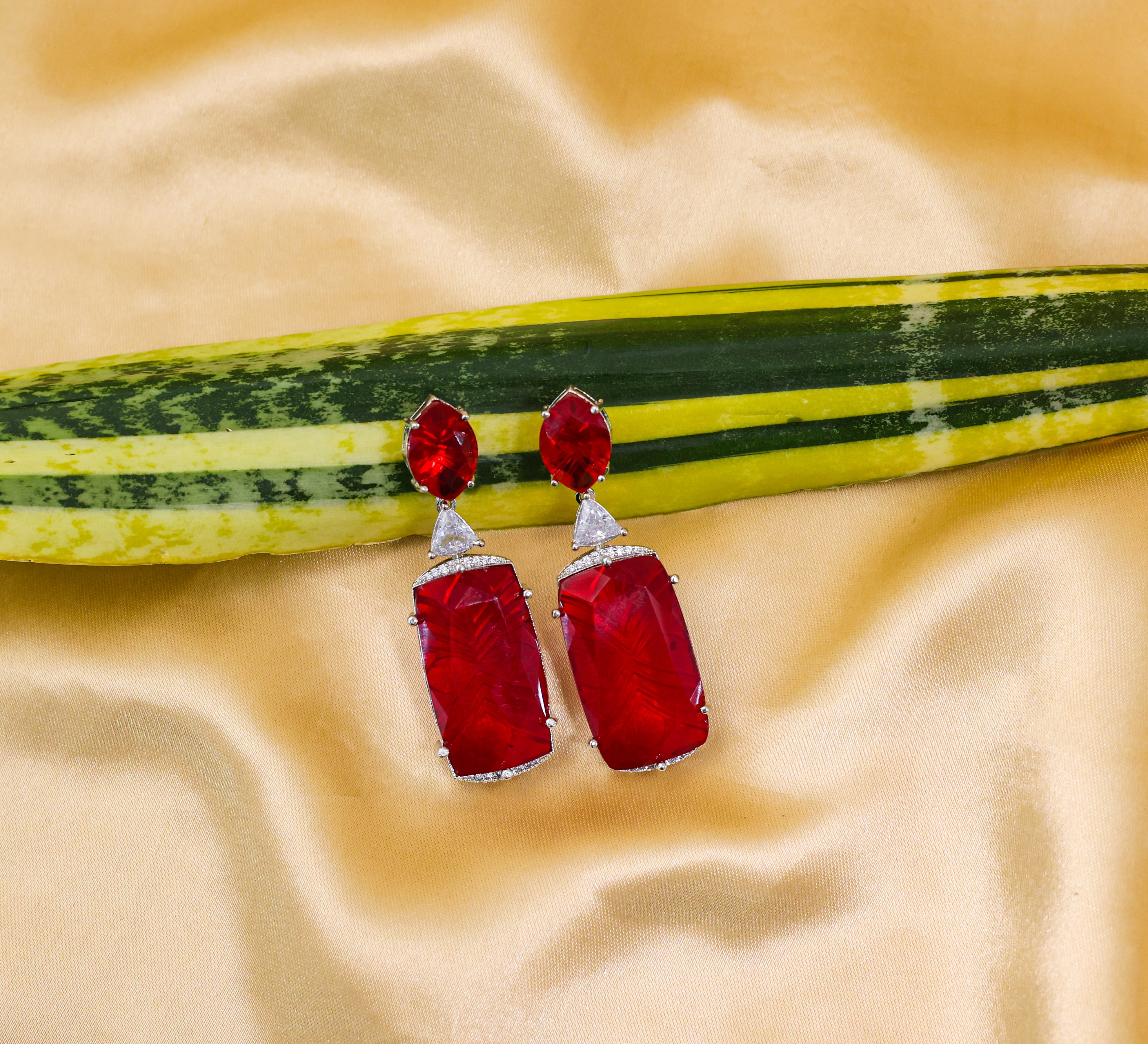 Earrings with Hydro Stones and Laser-Cut Detailing - Adisha Jewels