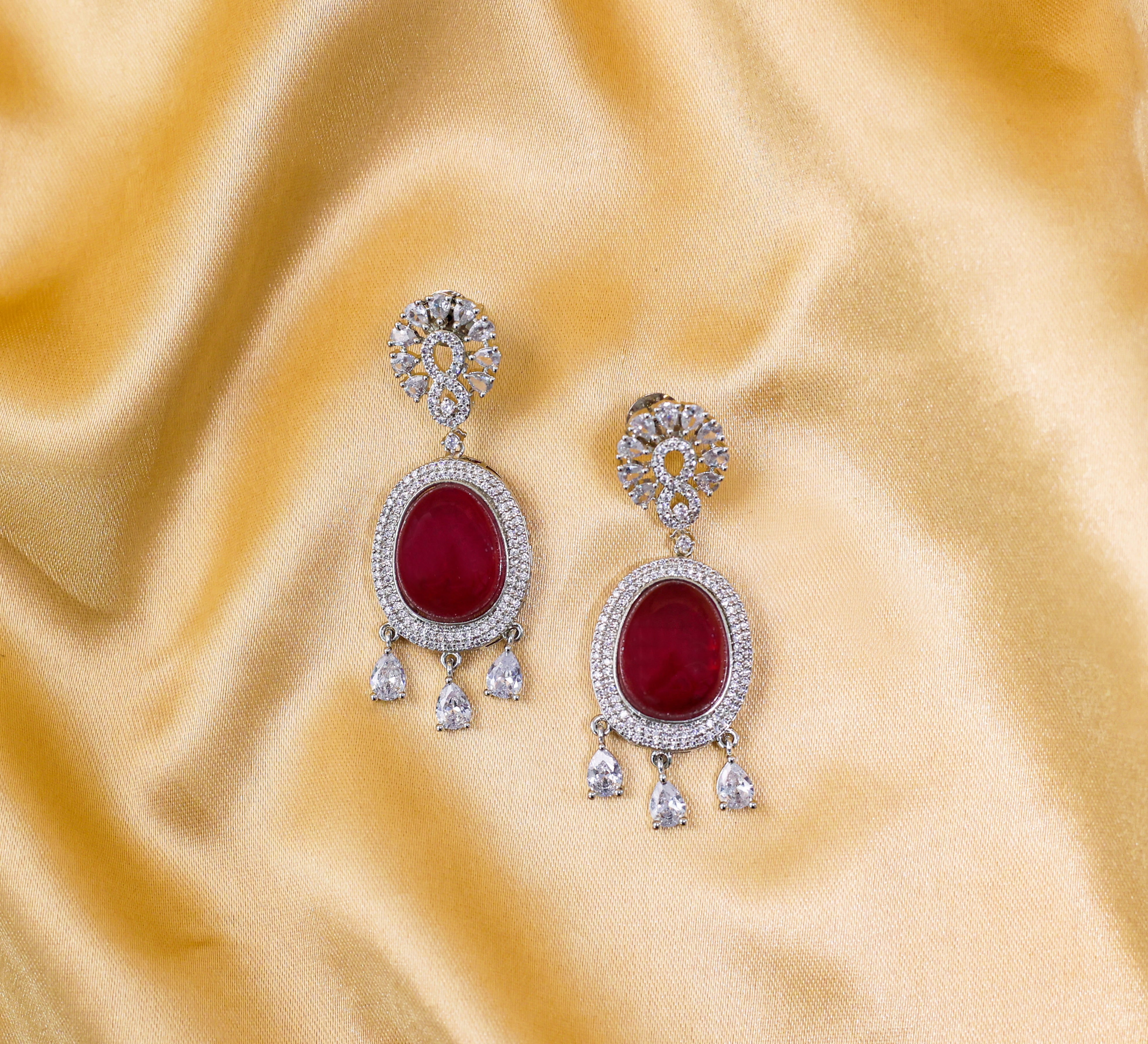 Doublet Stone Earrings with White Rhodium - Adisha Jewels