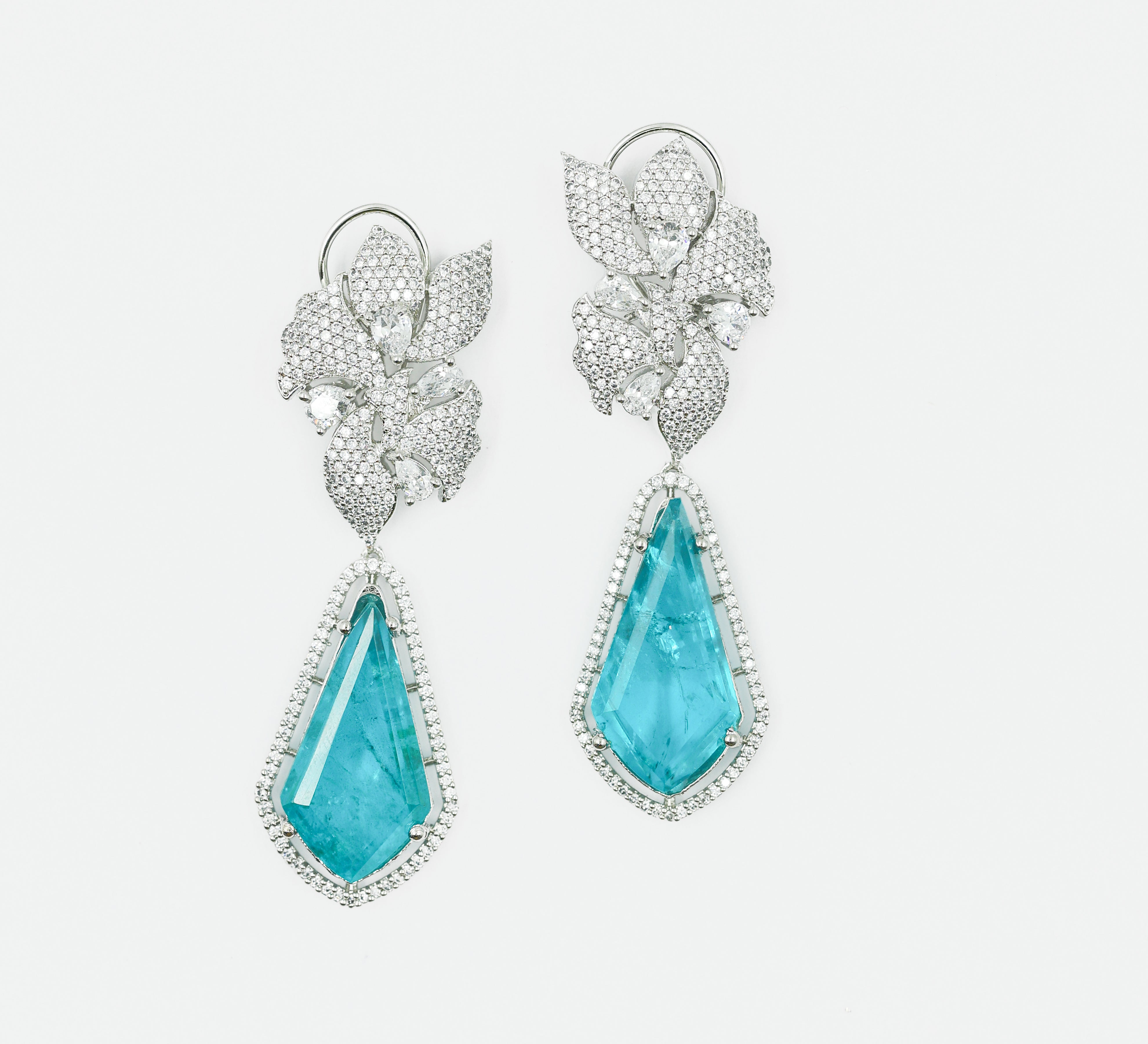 Doublet Stones Earrings with White Rhodium Plating - Adisha Jewels