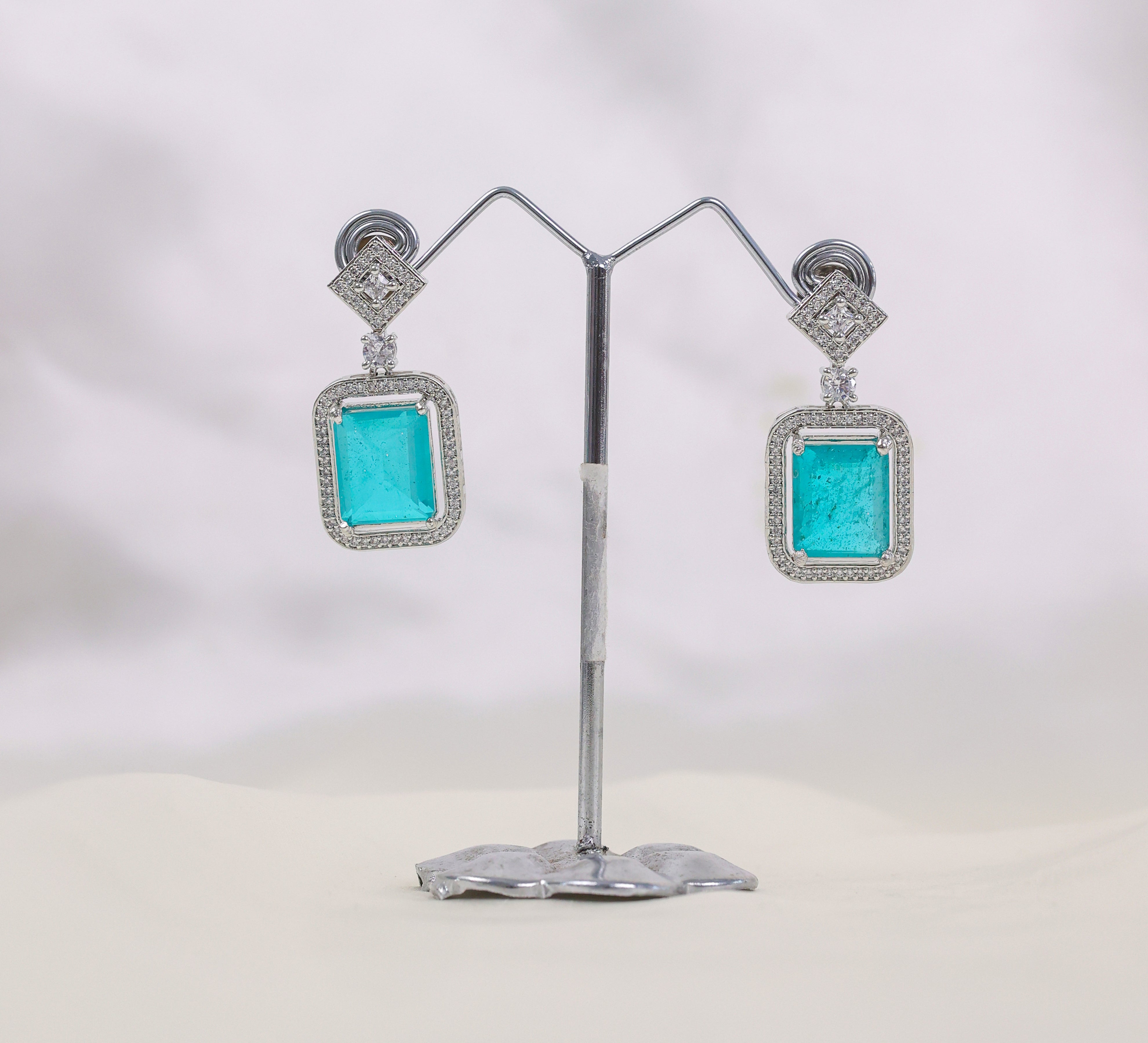 Earrings with Doublet Stones and Hydro Stones in White Rhodium - Adisha Jewels