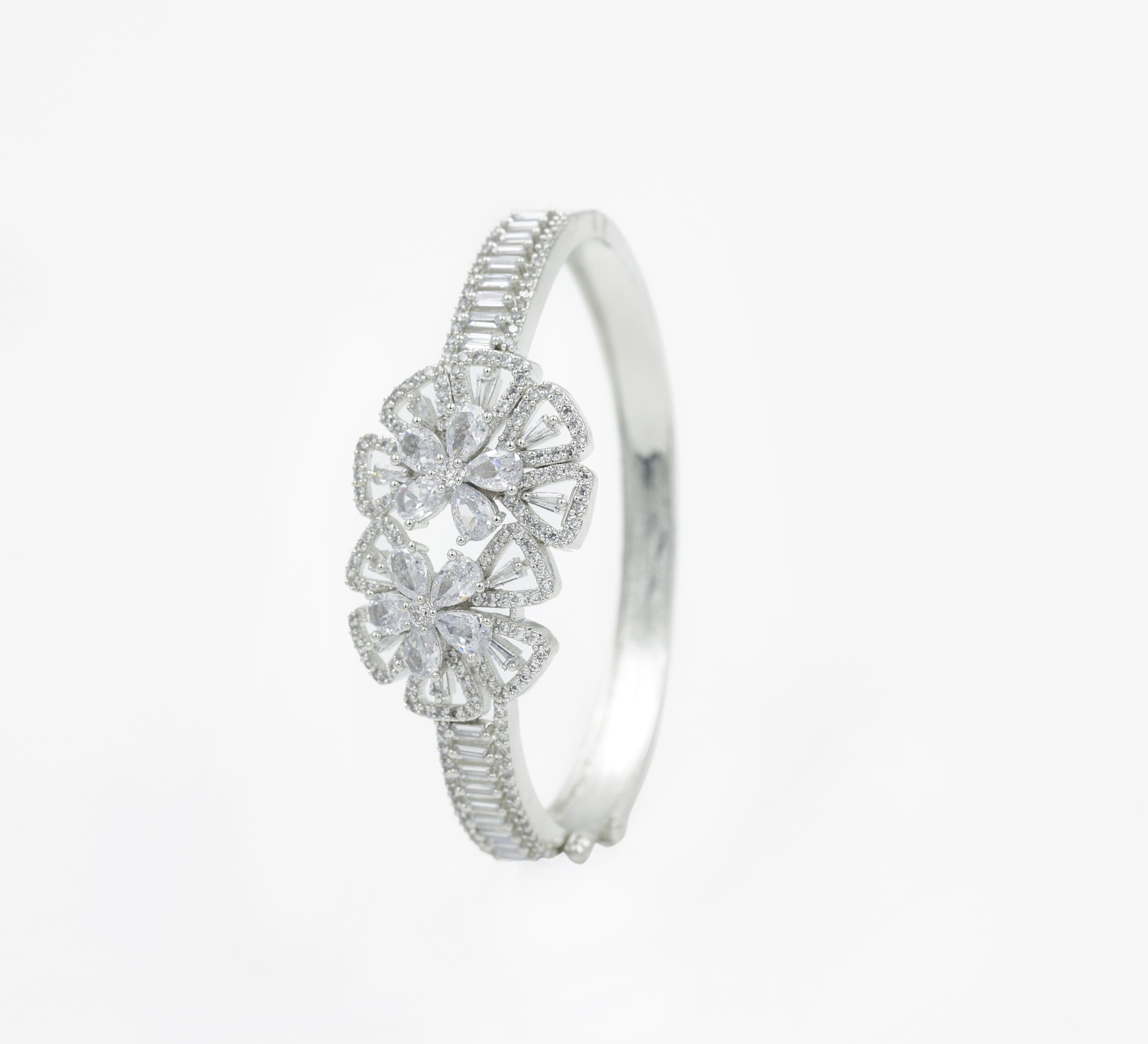 White Rhodium-Plated CZ Stones Bracelet - Adisha Jewels