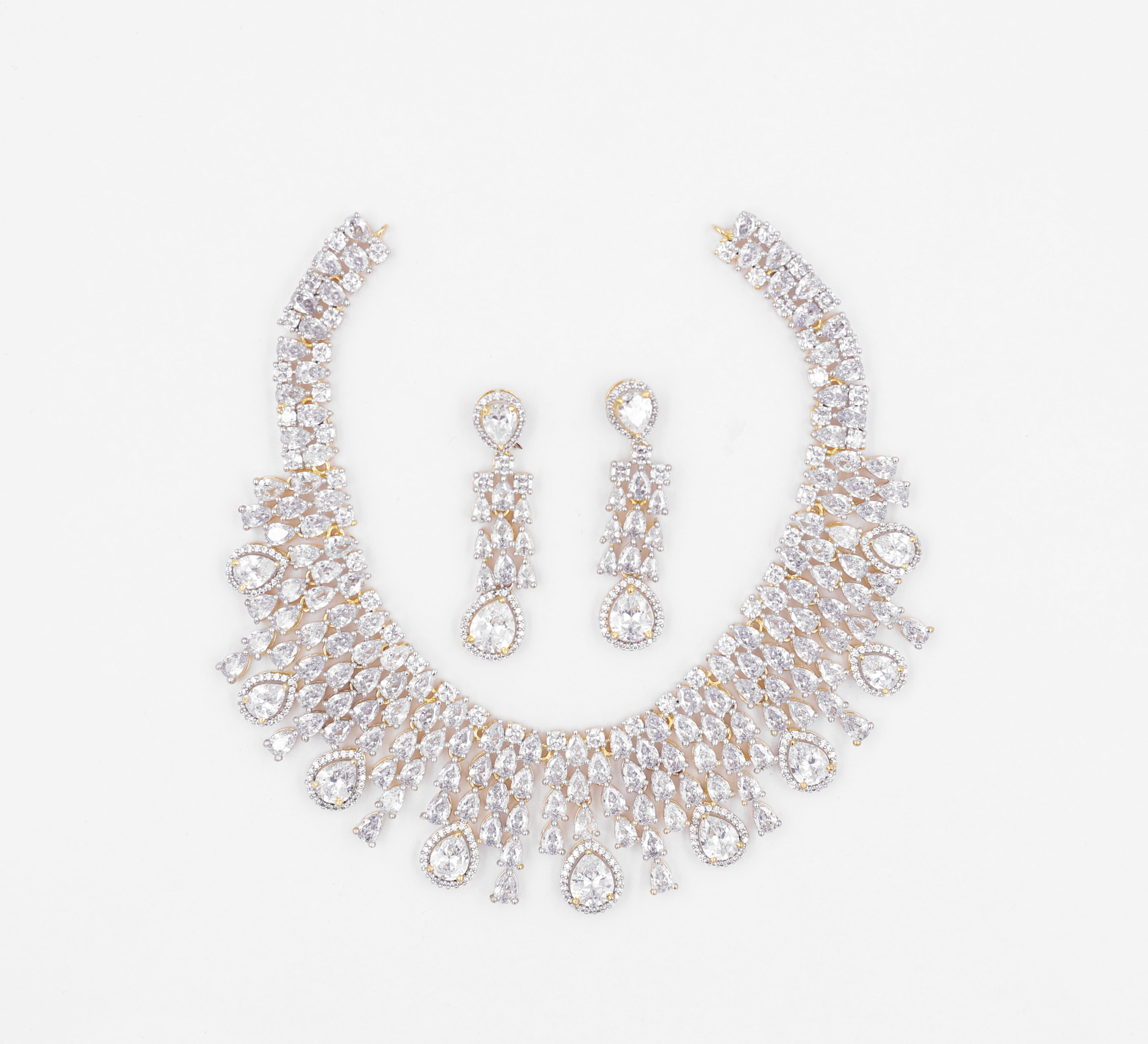 White Rhodium-Plated Necklace Set - Adisha Jewels