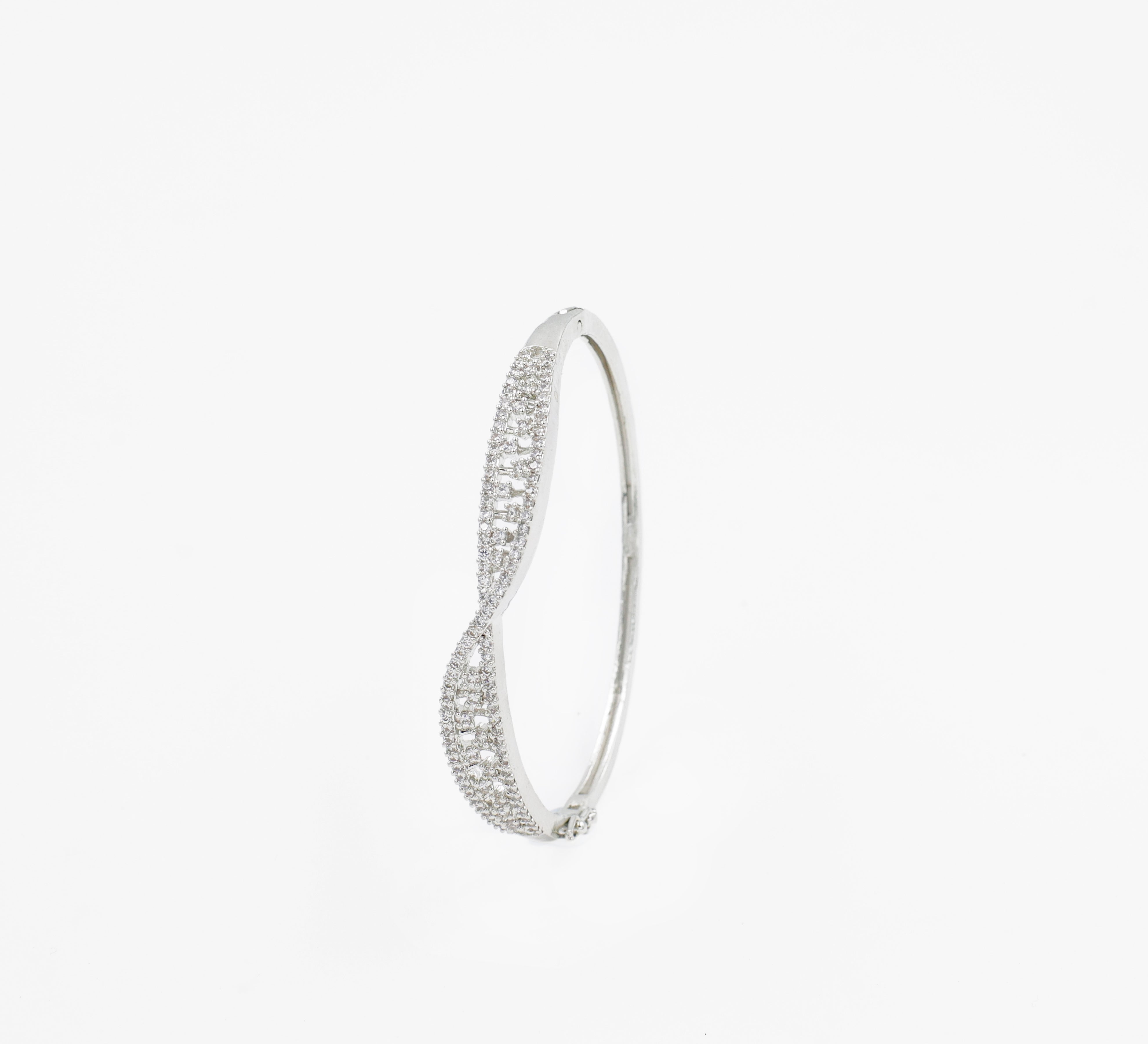 White Rhodium-Plated CZ Stones Bracelet - Adisha Jewels