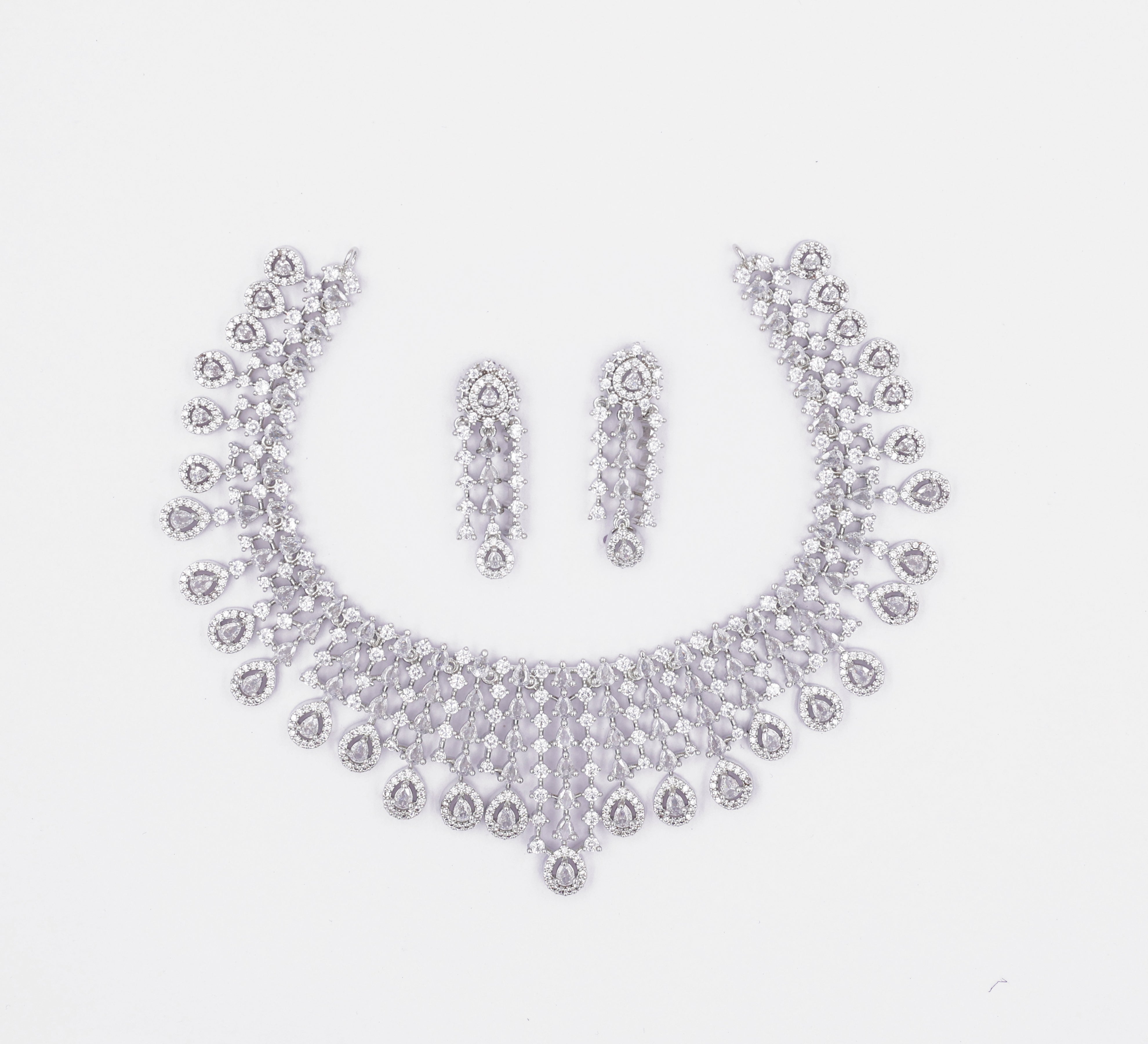 White Rhodium-Plated Necklace Set - Adisha Jewels