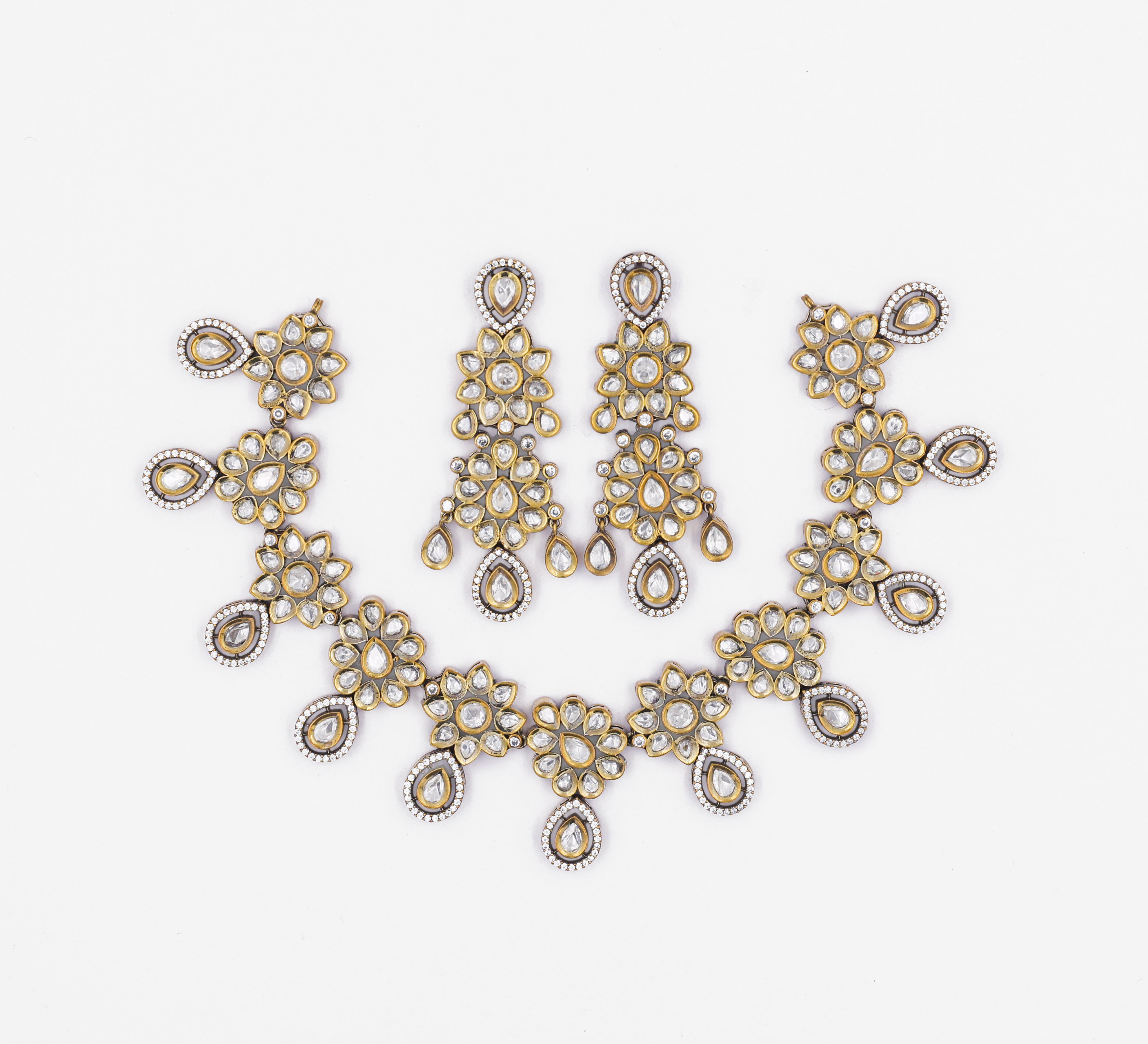 Kundan Polki Necklace Set with Victorian Polish - Adisha Jewels