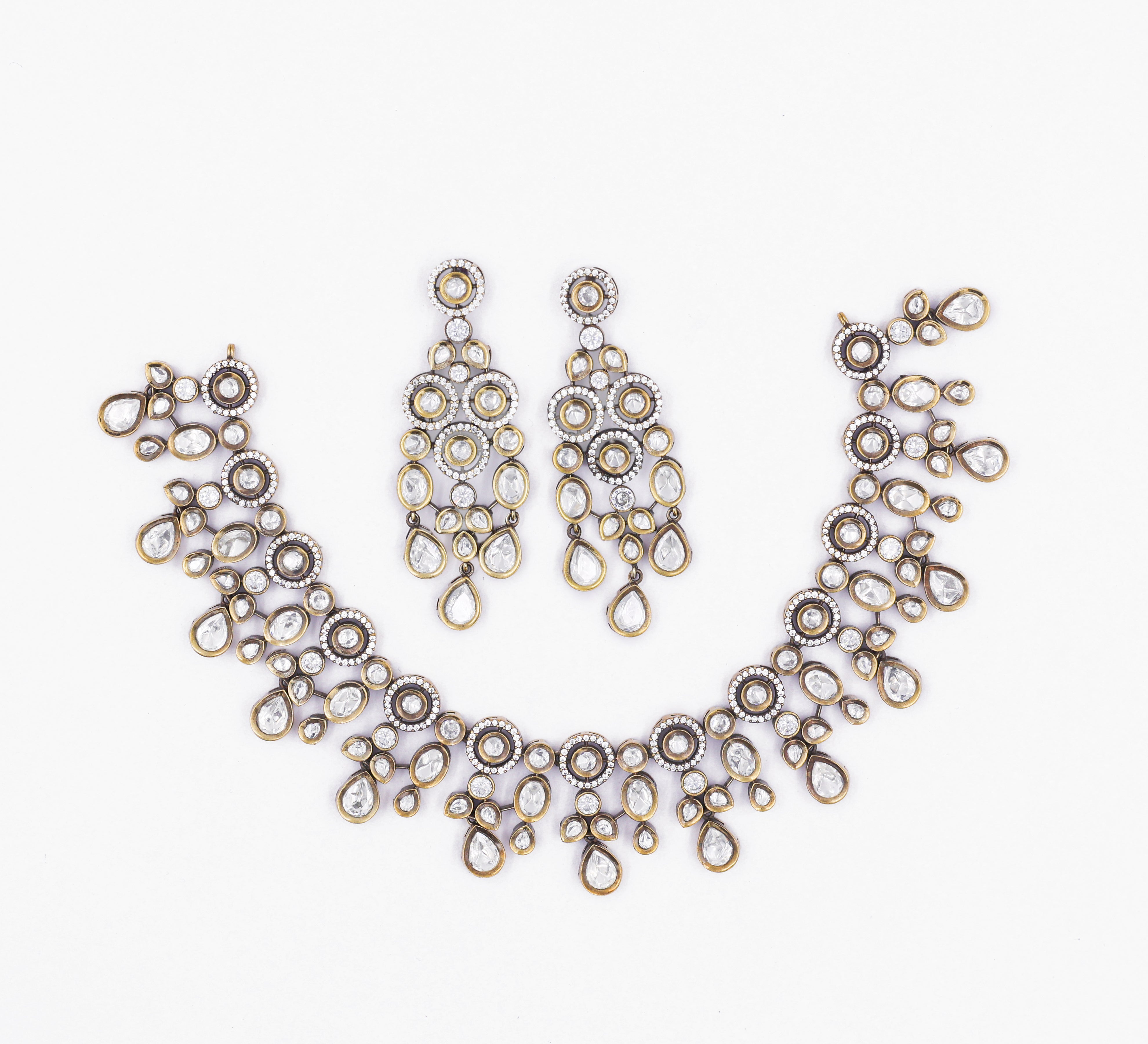 Kundan Polki Necklace Set with Victorian Polish - Adisha Jewels