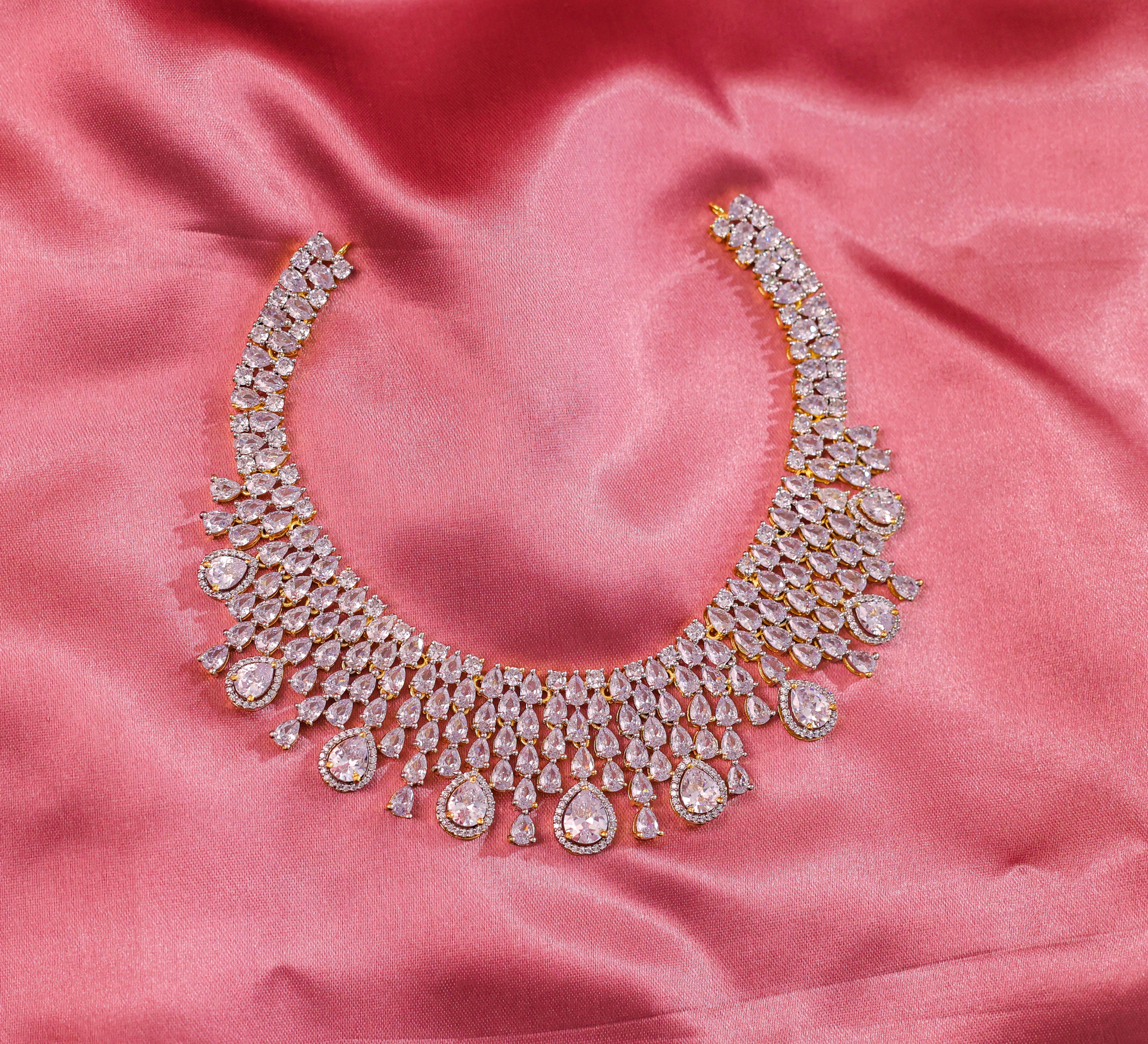 White Rhodium-Plated Necklace Set - Adisha Jewels