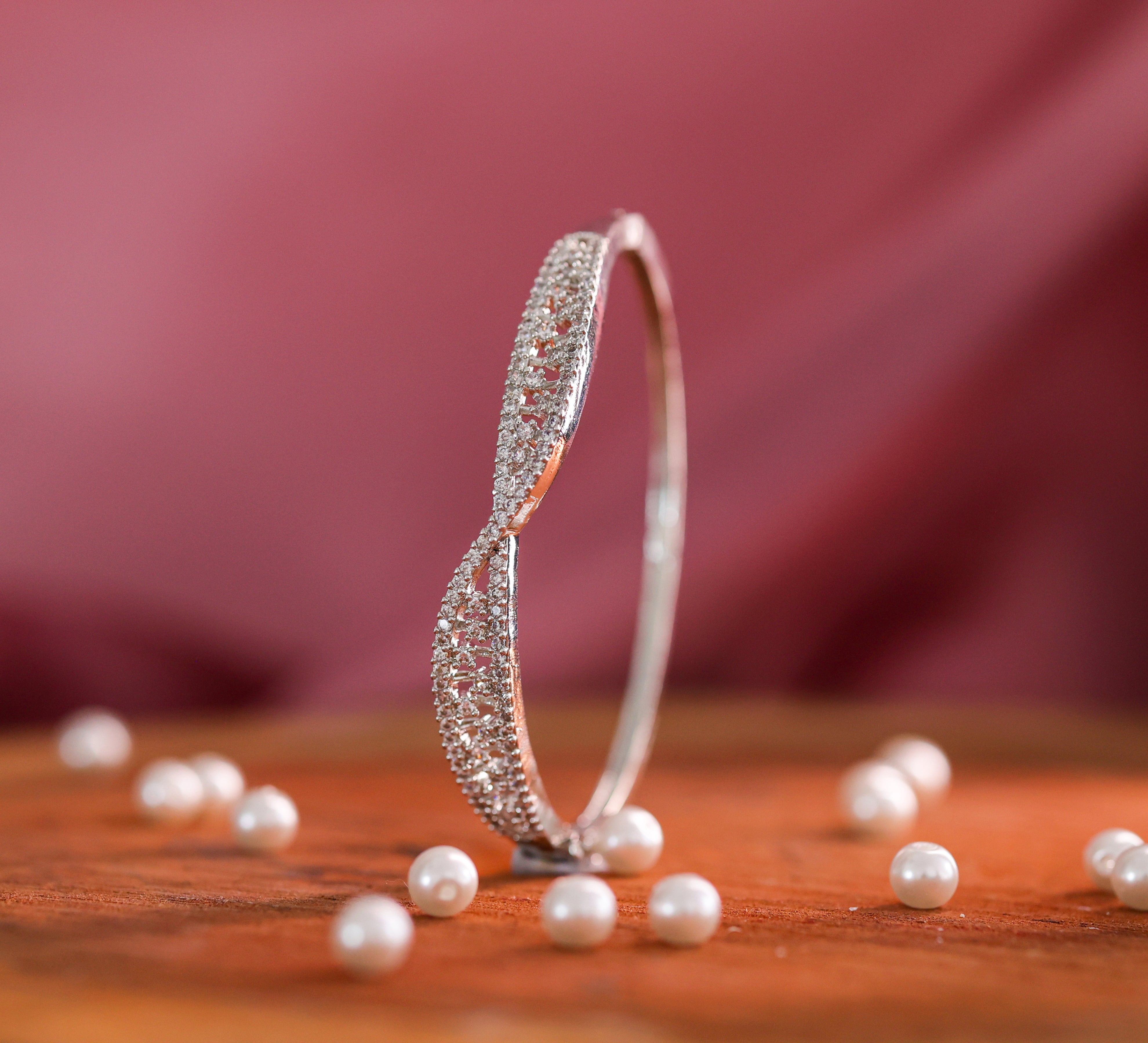 White Rhodium-Plated CZ Stones Bracelet - Adisha Jewels