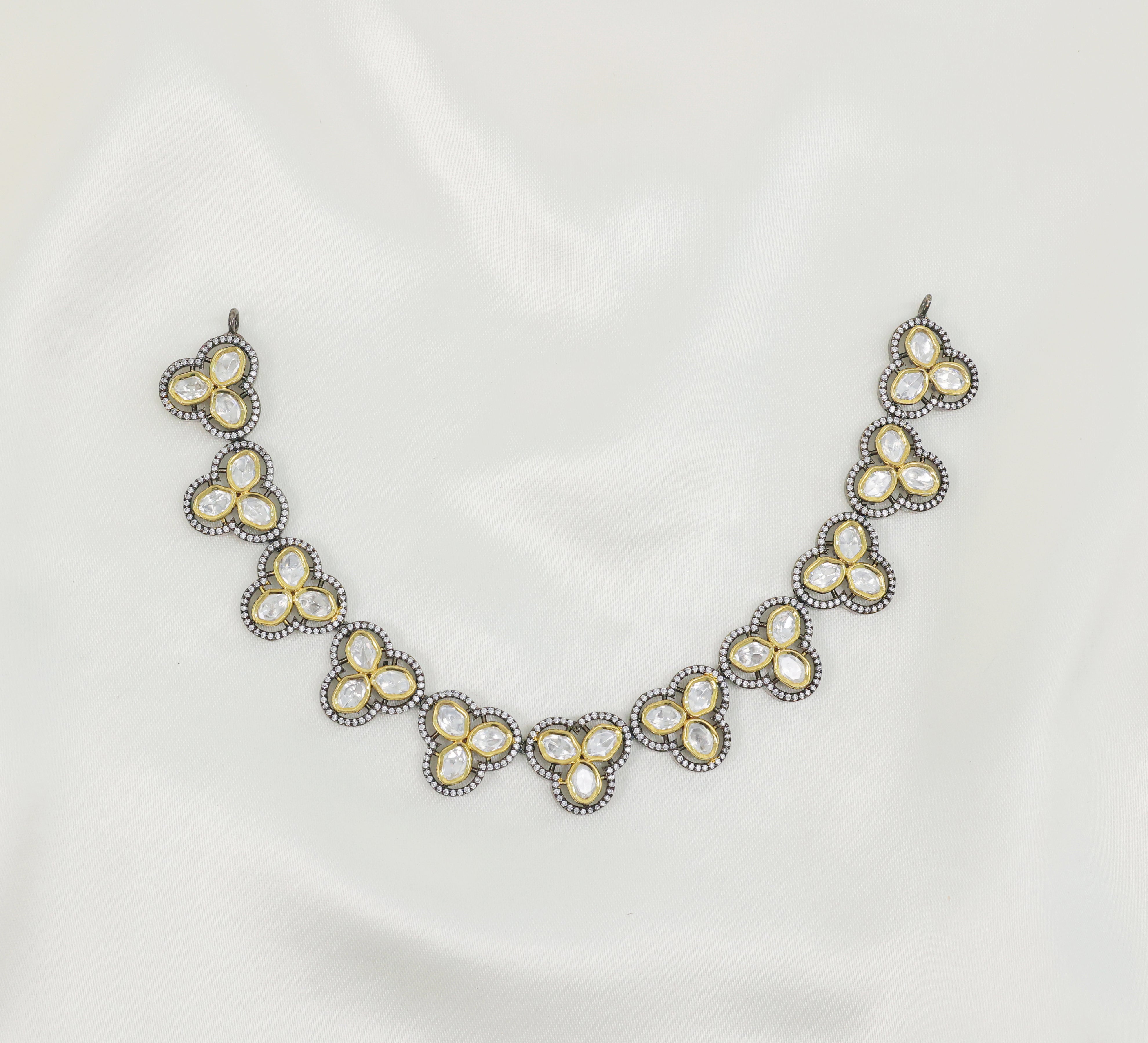 Victorian-Inspired Necklace Set with Hydro Stones & Kundan Polki - Adisha Jewels