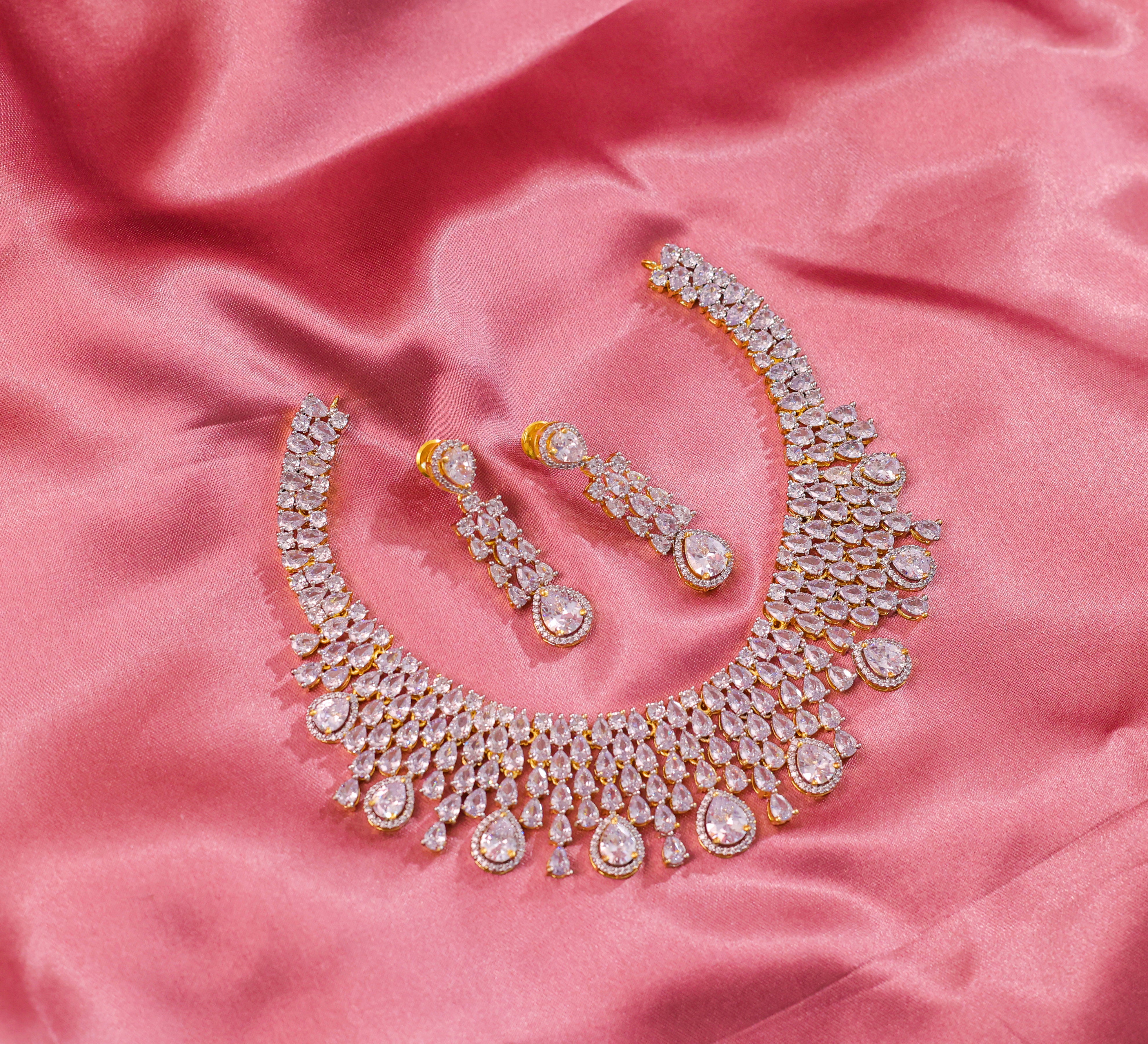 White Rhodium-Plated Necklace Set - Adisha Jewels