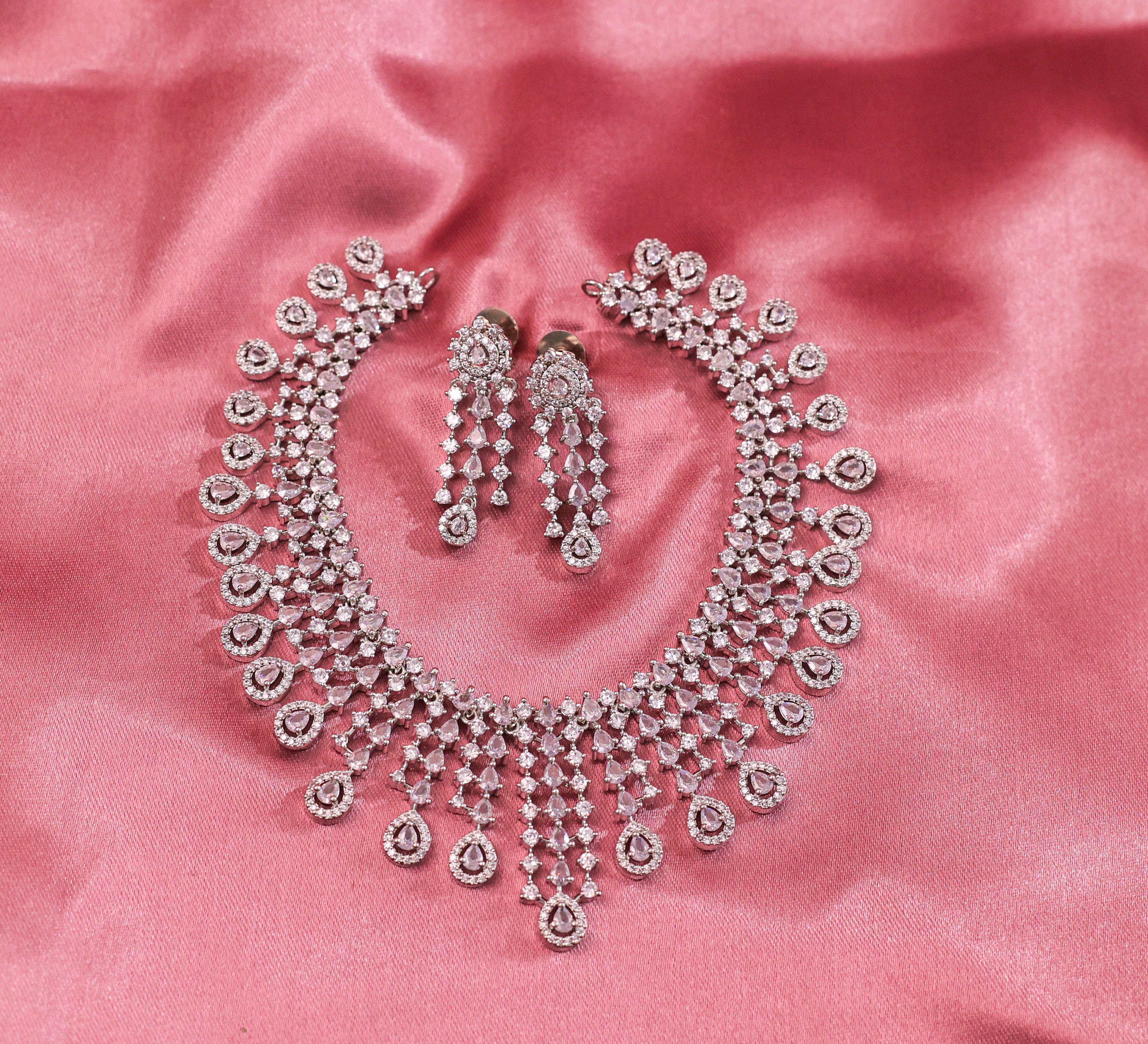 White Rhodium-Plated Necklace Set - Adisha Jewels