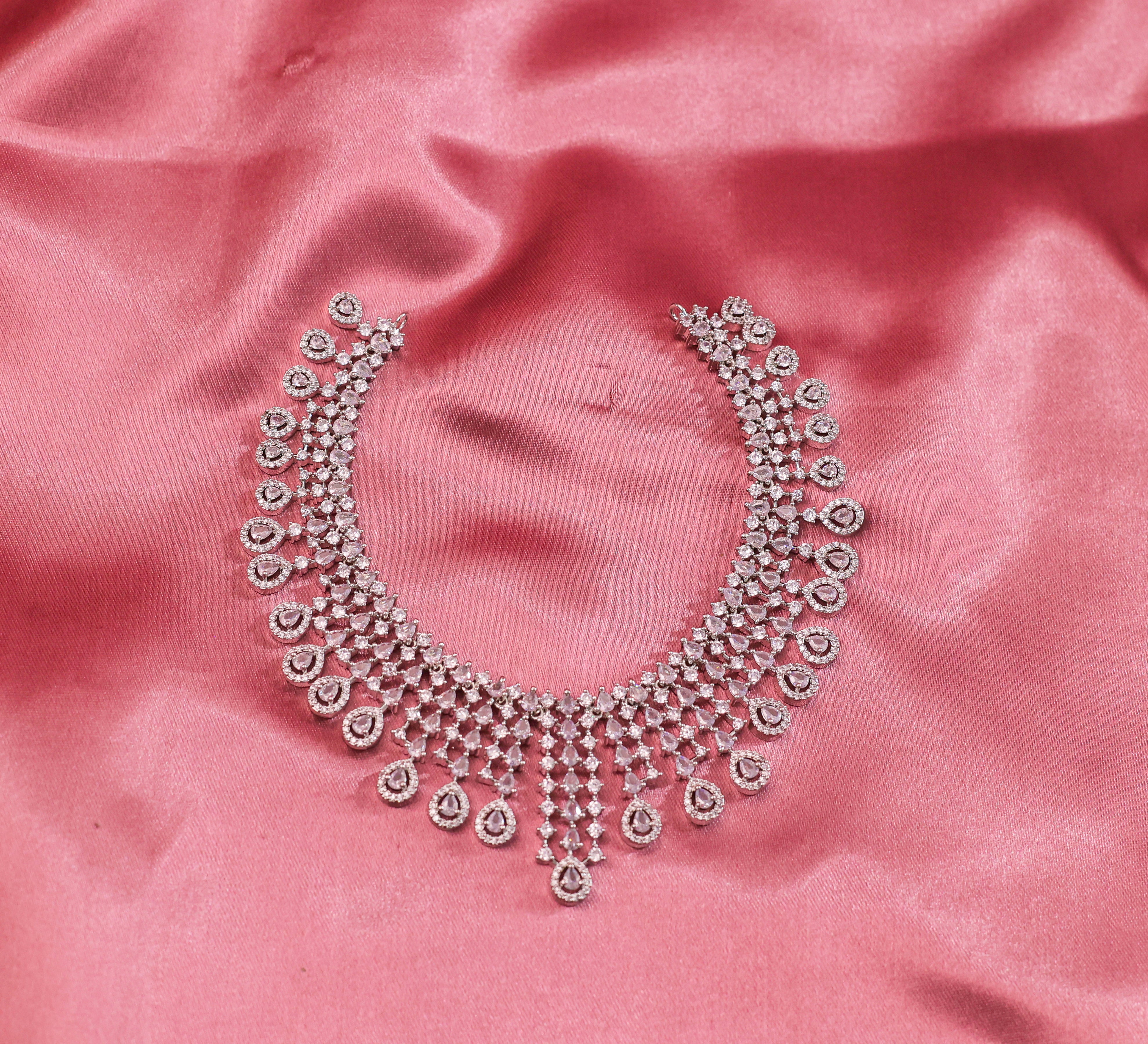 White Rhodium-Plated Necklace Set - Adisha Jewels