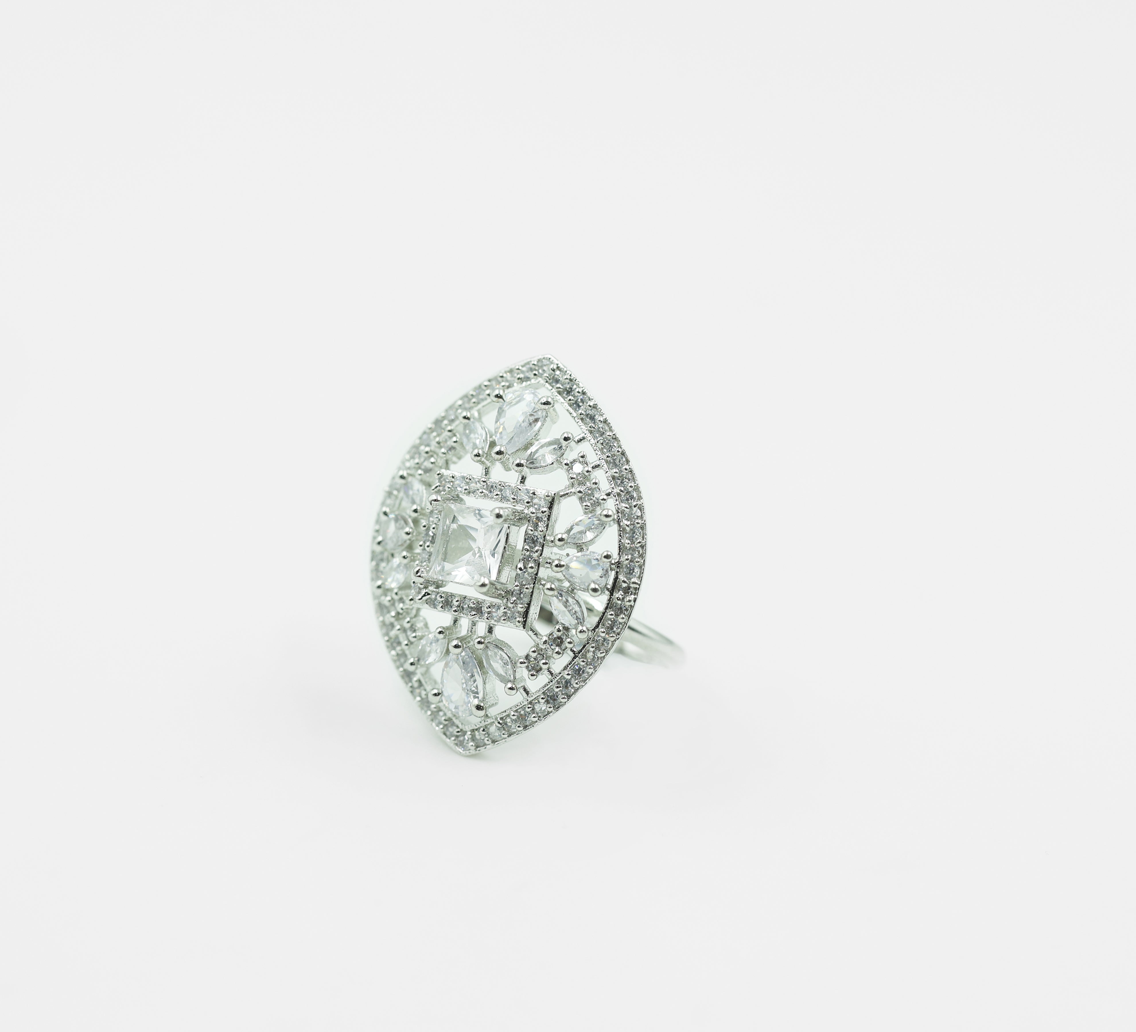 Silver-Plated Rings with American Diamonds and CZ Stones - Adisha Jewels