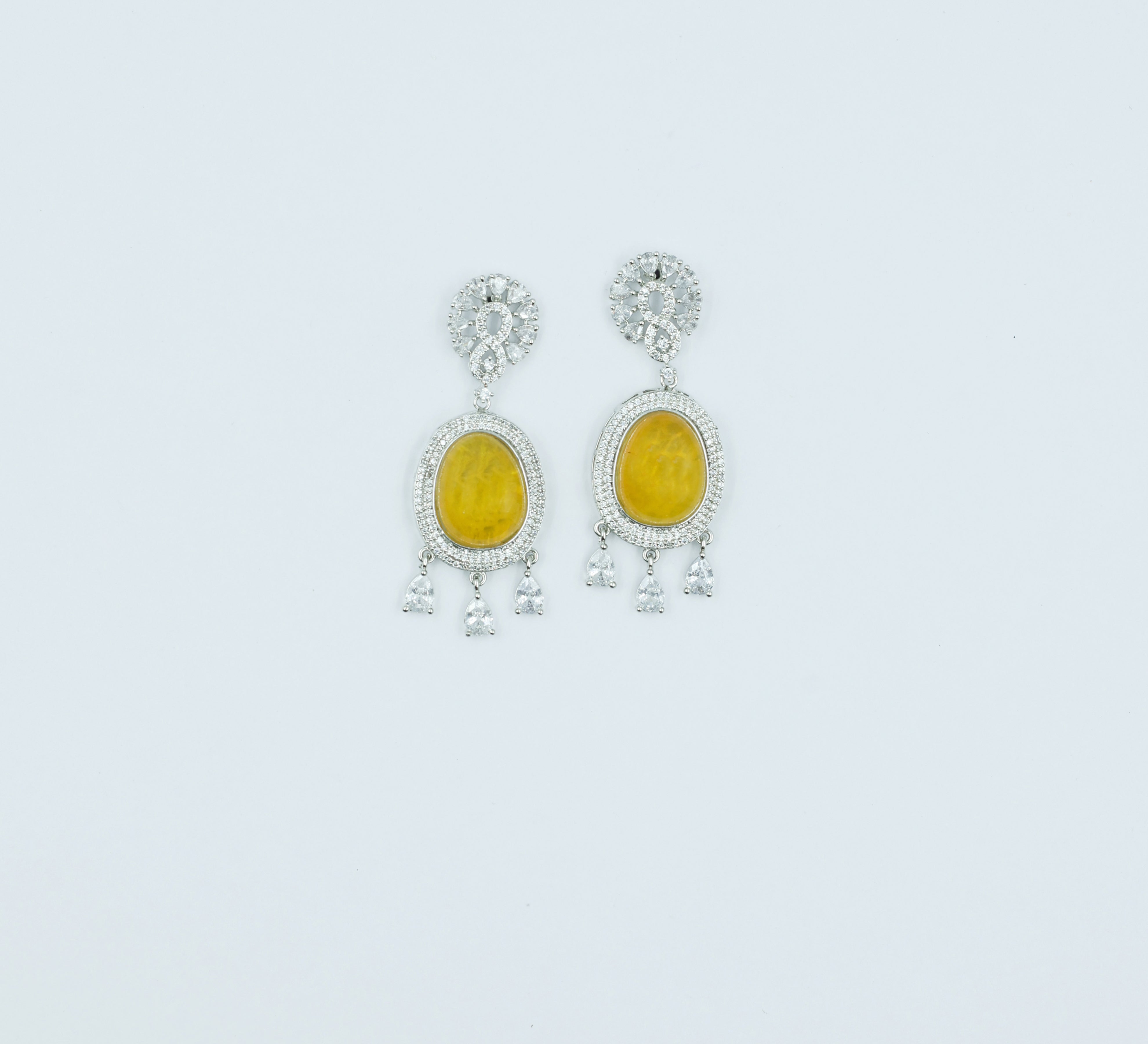 Doublet Stone Earrings with White Rhodium - Adisha Jewels