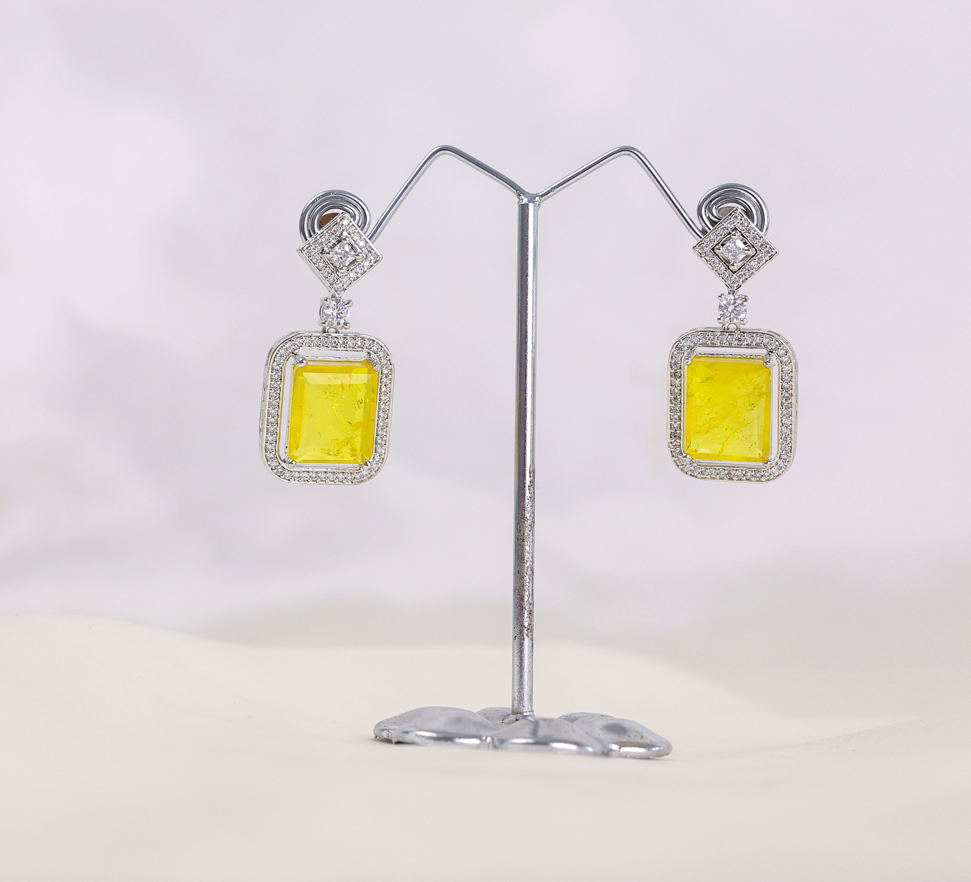 Earrings with Doublet Stones and Hydro Stones in White Rhodium - Adisha Jewels