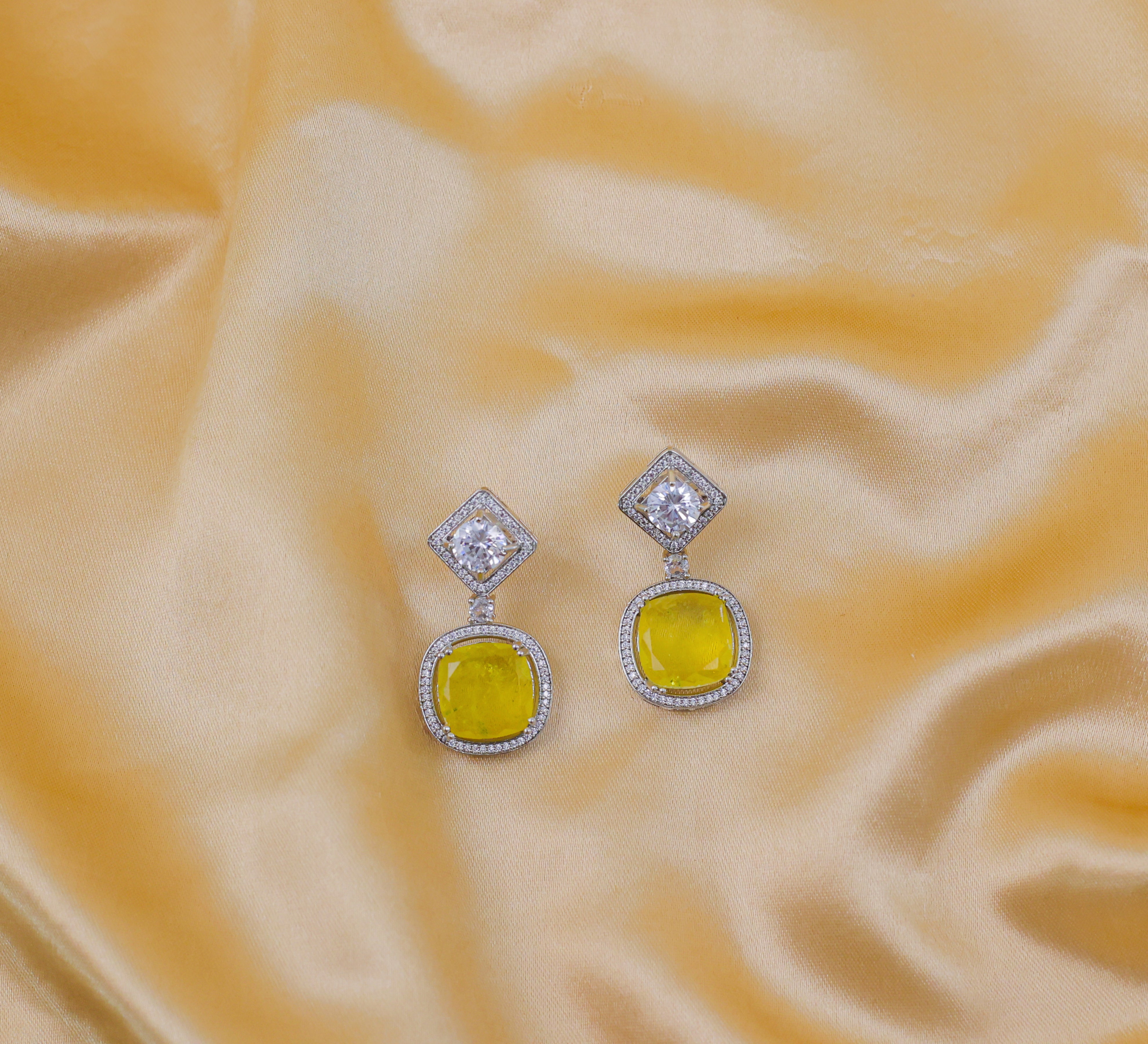 Earrings with Vibrant Doublet Stones and CZ Accents in White Rhodium - Adisha Jewels