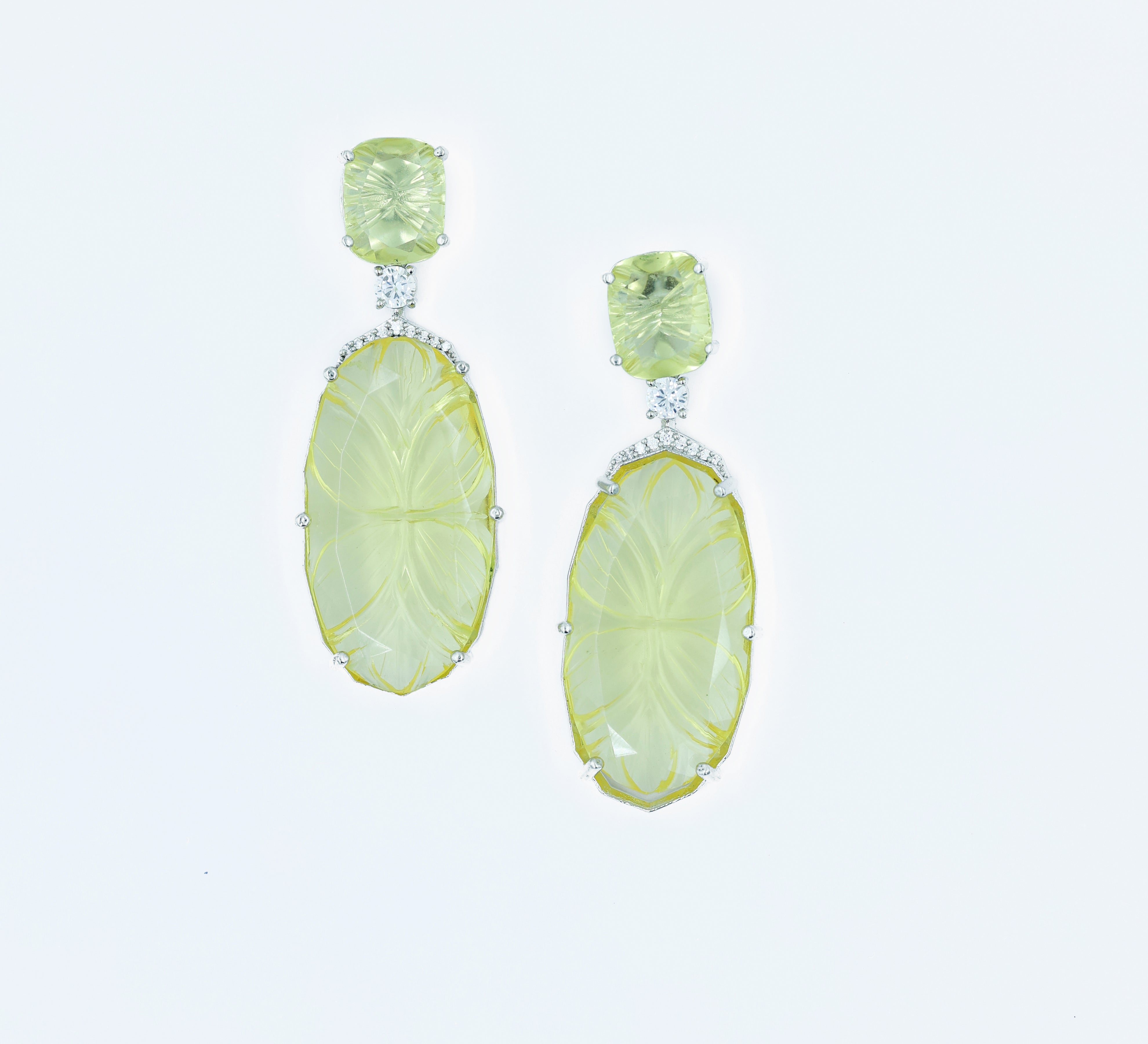 White-Plated Laser-Cut Hydrostone Earrings - Adisha Jewels