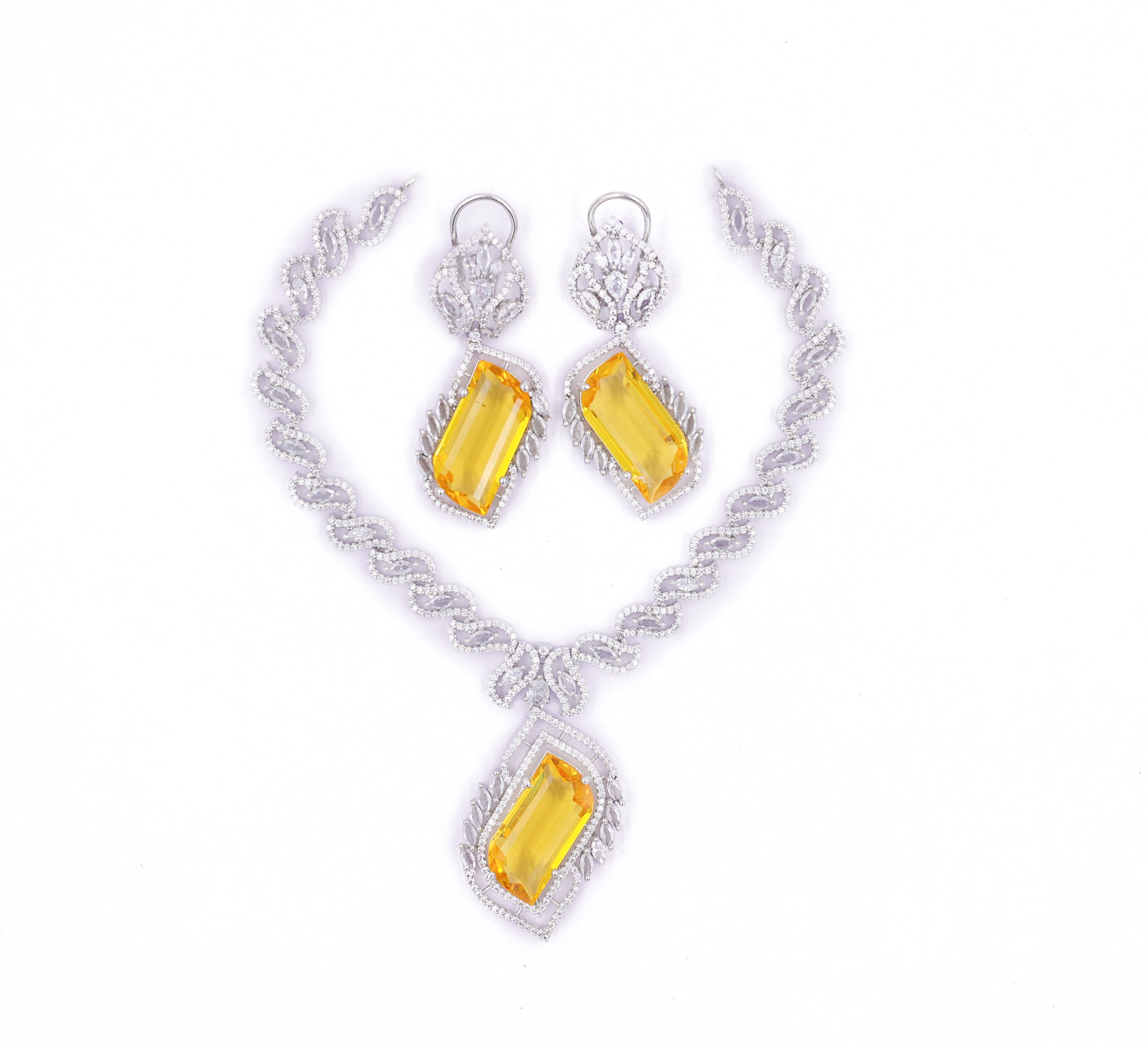 White Rhodium-Plated Necklace Set - Adisha Jewels