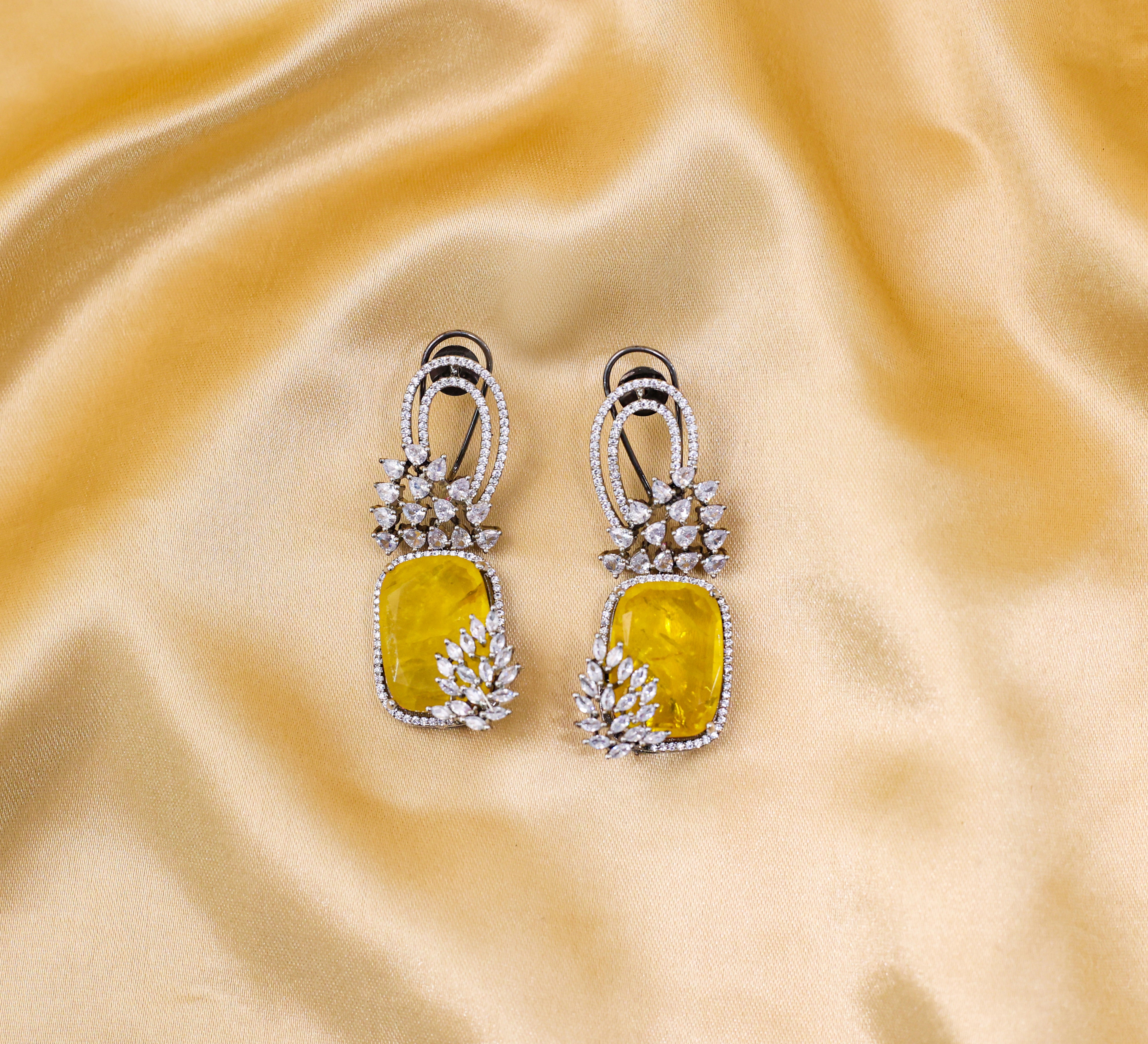 Earrings with Doublet Stones and Hydro Stones in White Rhodium - Adisha Jewels