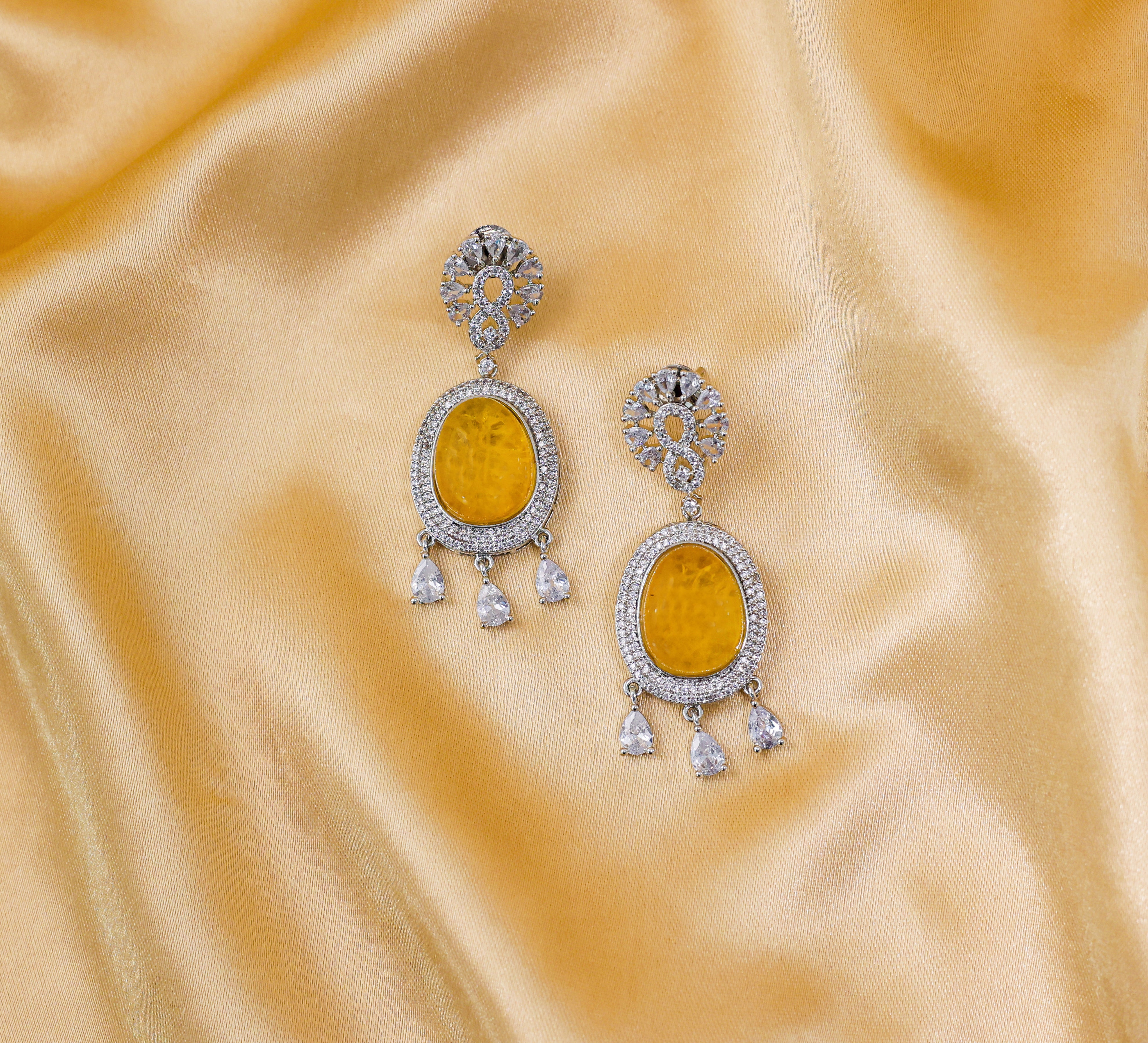 Doublet Stone Earrings with White Rhodium - Adisha Jewels