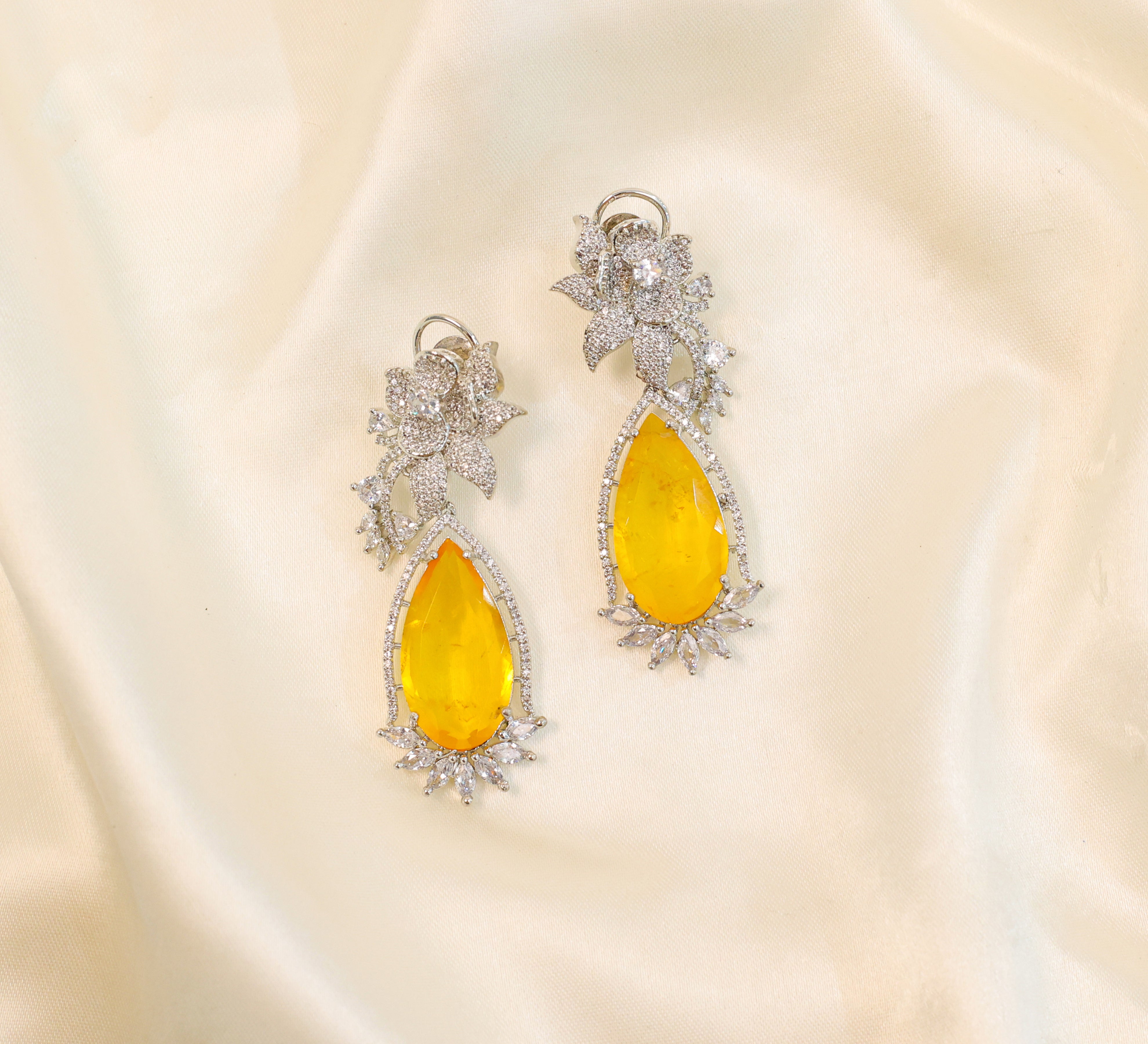 White-Plated Earrings with Doublet Stones - Adisha Jewels