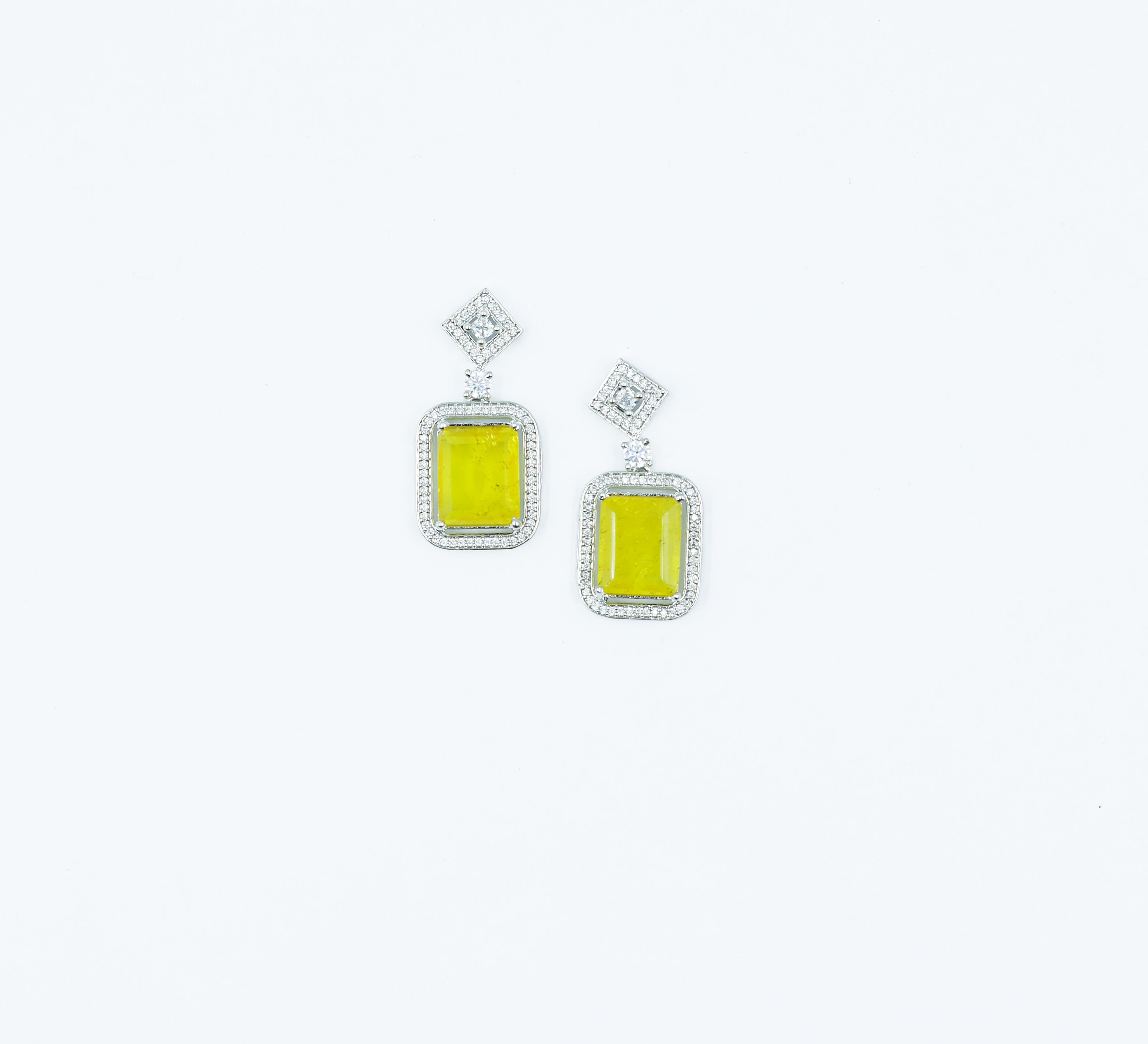 Earrings with Doublet Stones and Hydro Stones in White Rhodium - Adisha Jewels