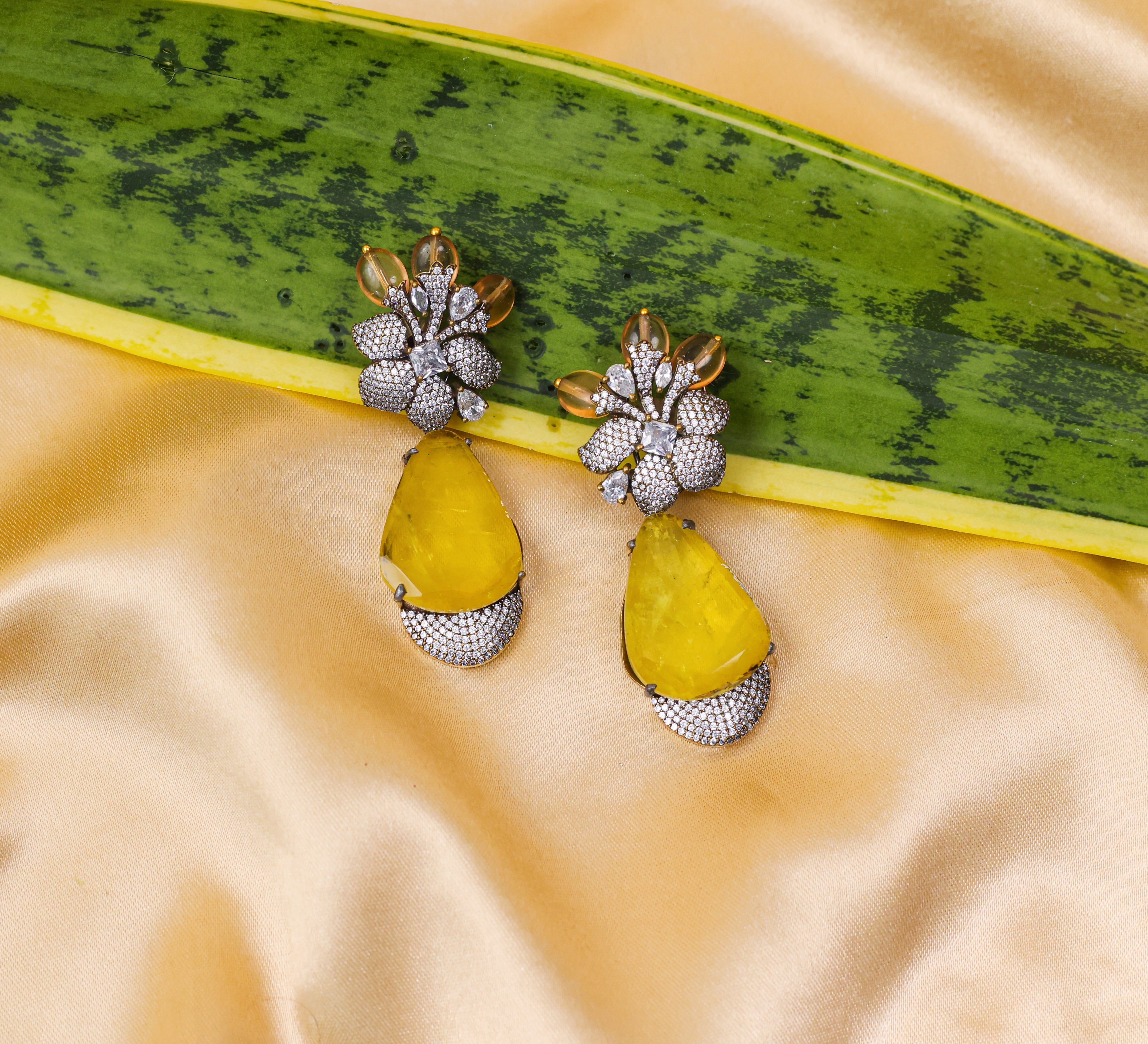 Victorian-Inspired Earrings with Doublet Stones and CZ Accents - Adisha Jewels