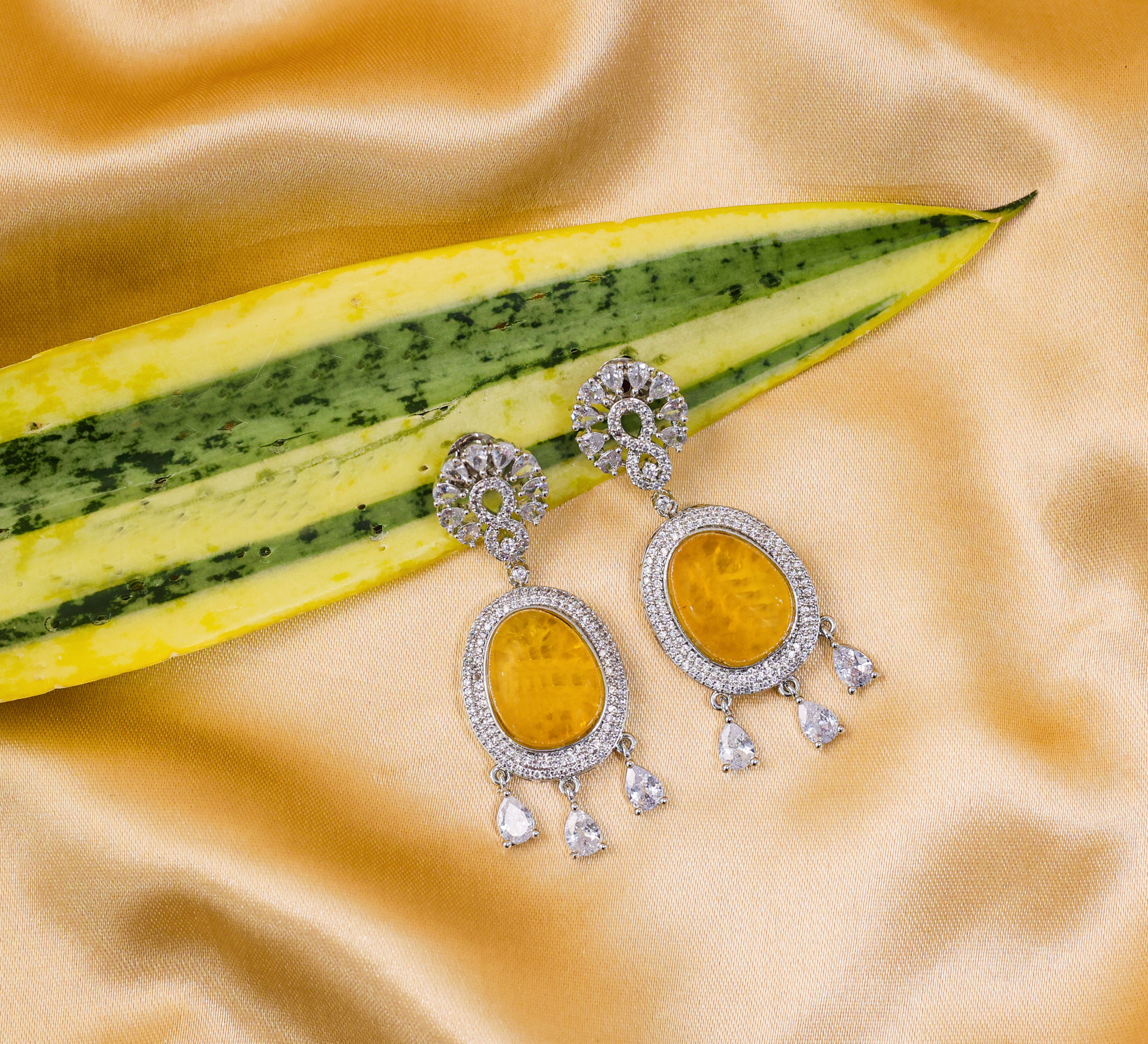 Doublet Stone Earrings with White Rhodium - Adisha Jewels