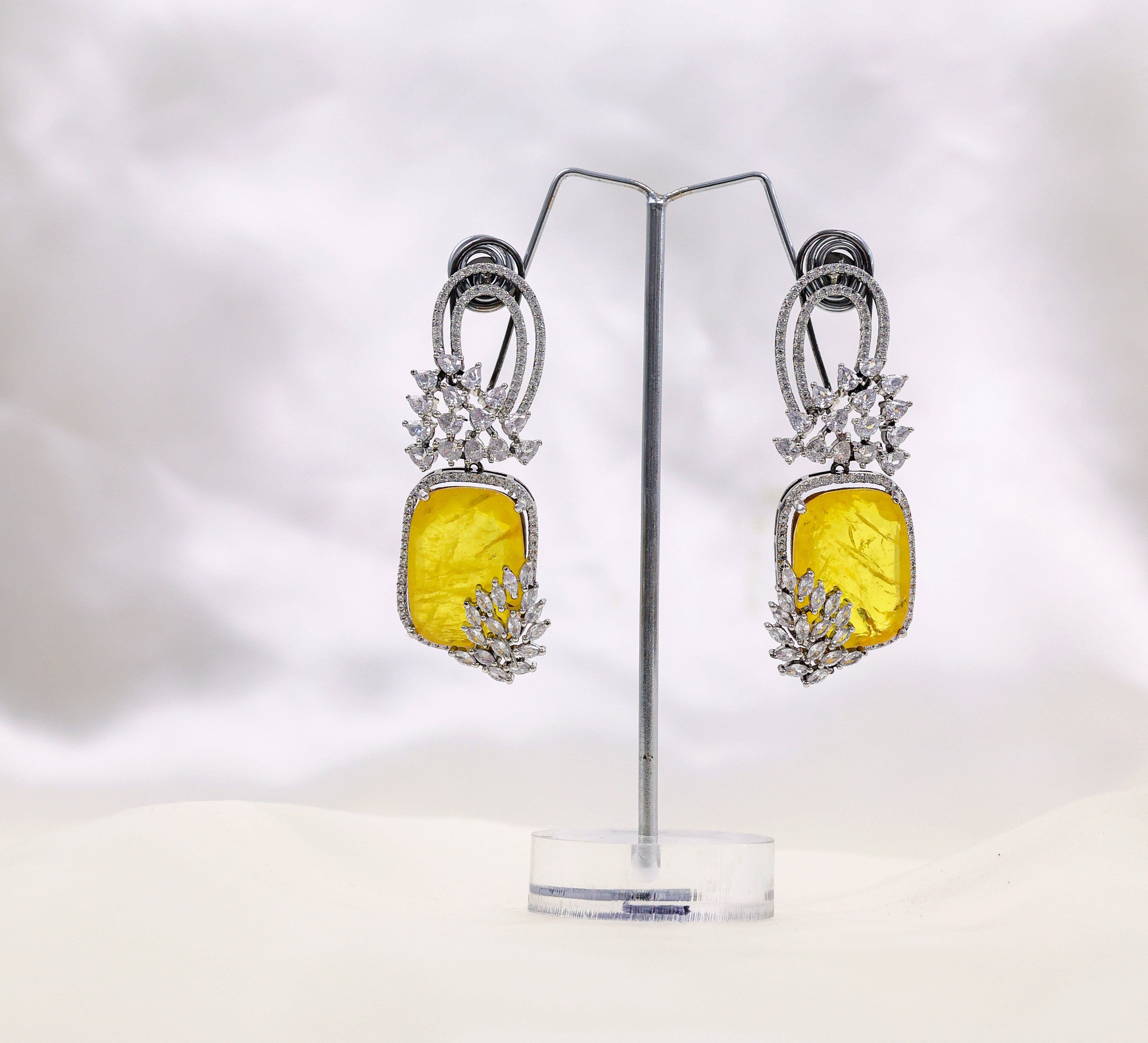 Earrings with Doublet Stones and Hydro Stones in White Rhodium - Adisha Jewels