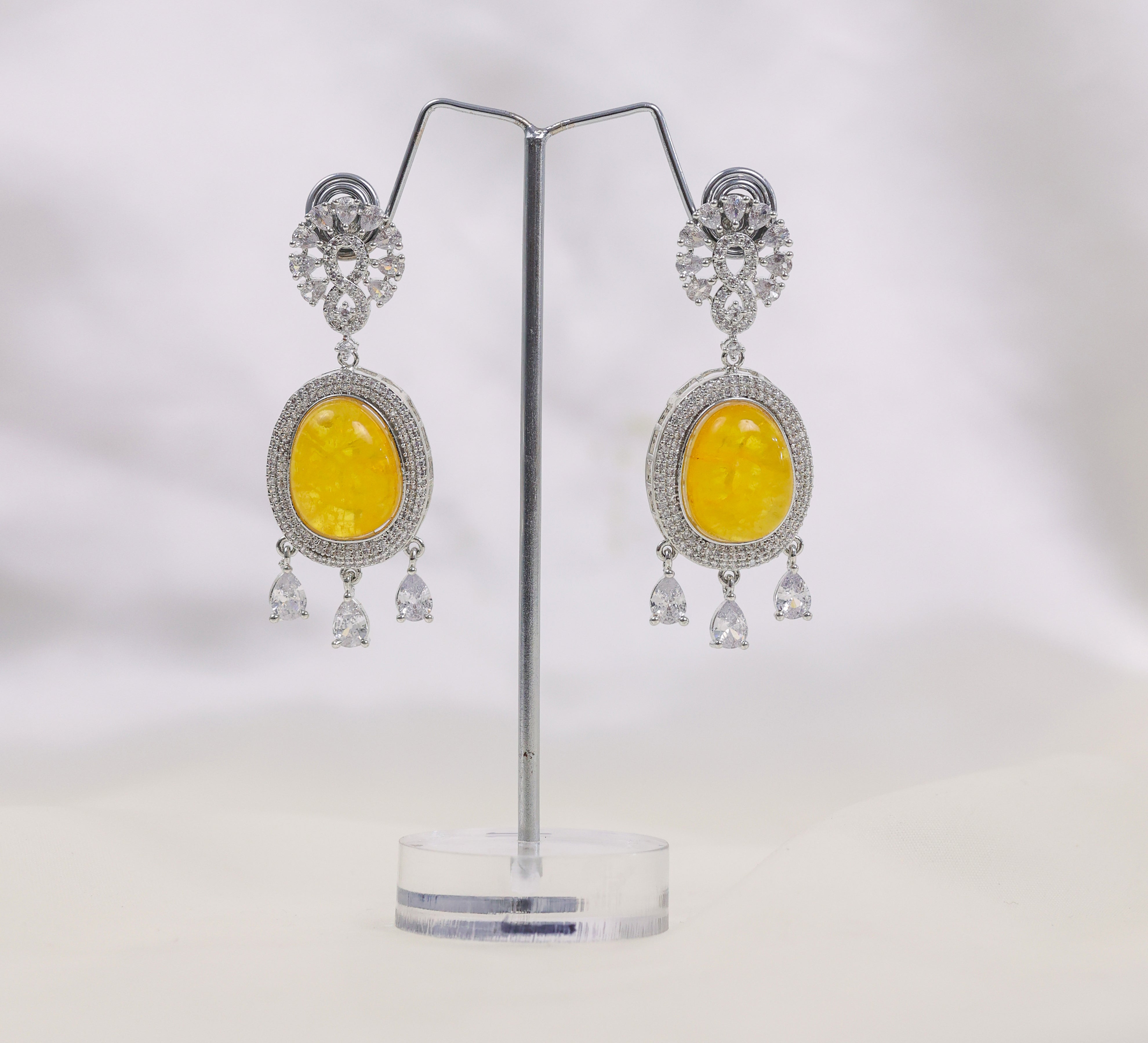 Doublet Stone Earrings with White Rhodium - Adisha Jewels