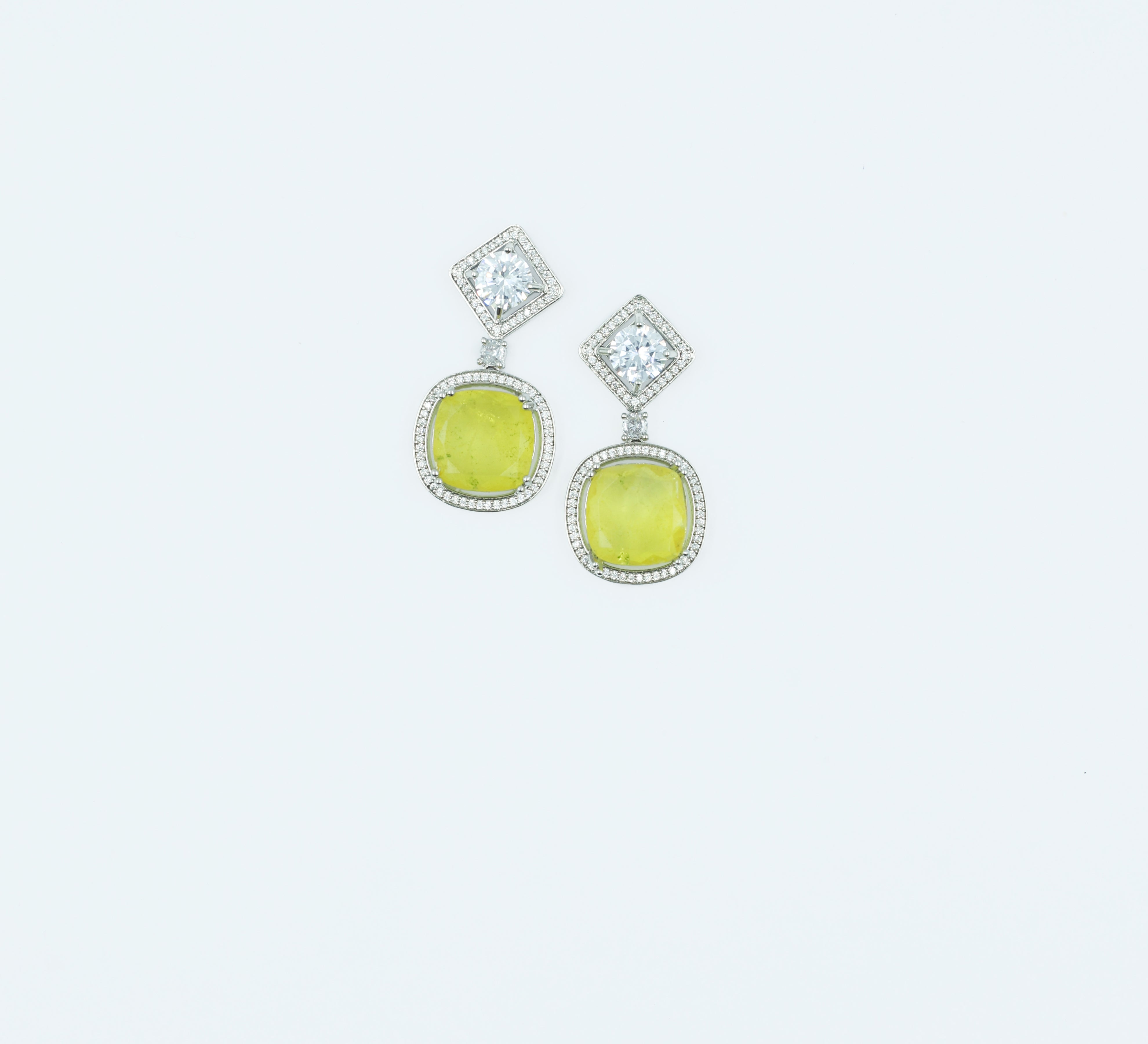 Earrings with Vibrant Doublet Stones and CZ Accents in White Rhodium - Adisha Jewels