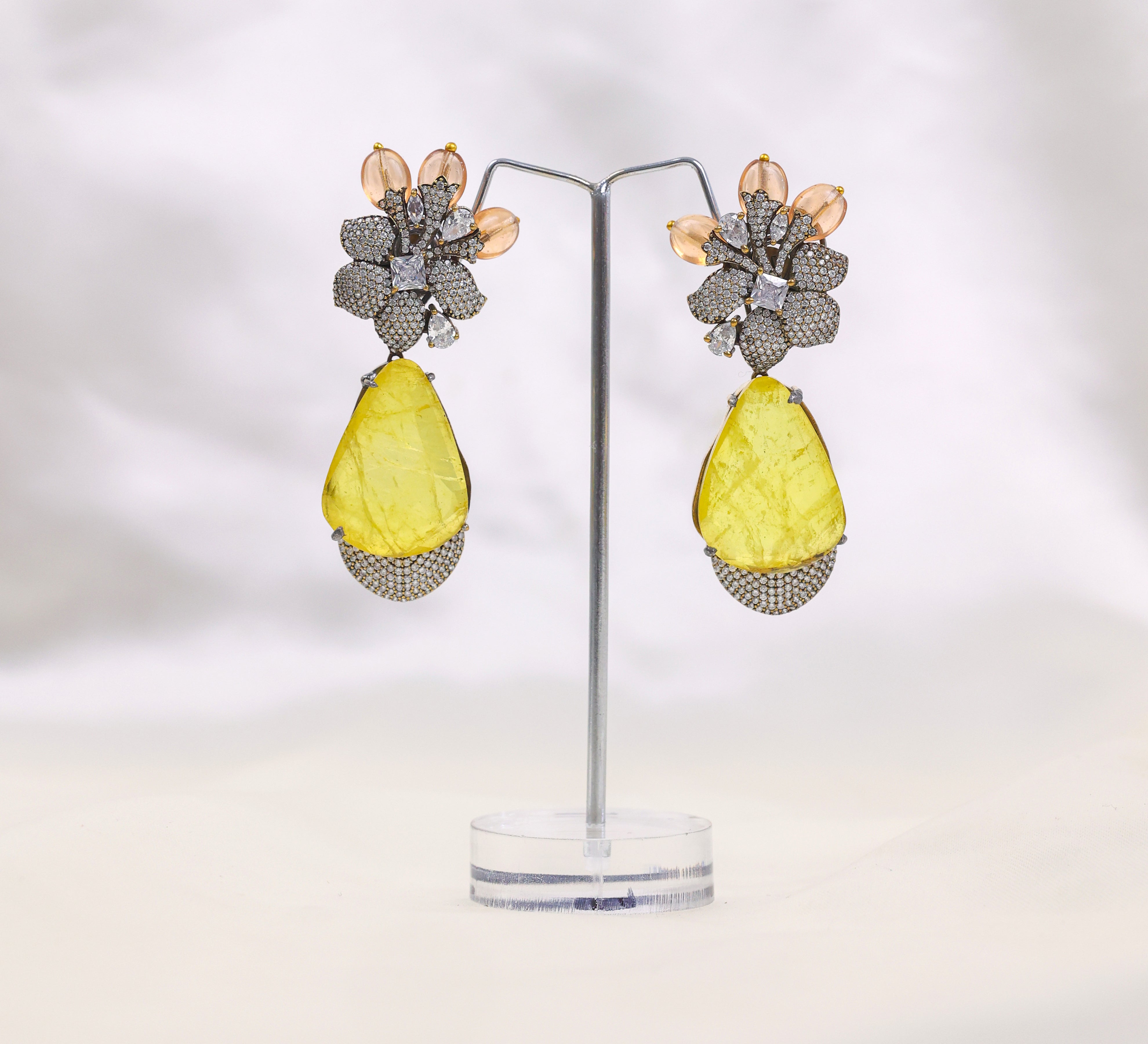 Victorian-Inspired Earrings with Doublet Stones and CZ Accents - Adisha Jewels